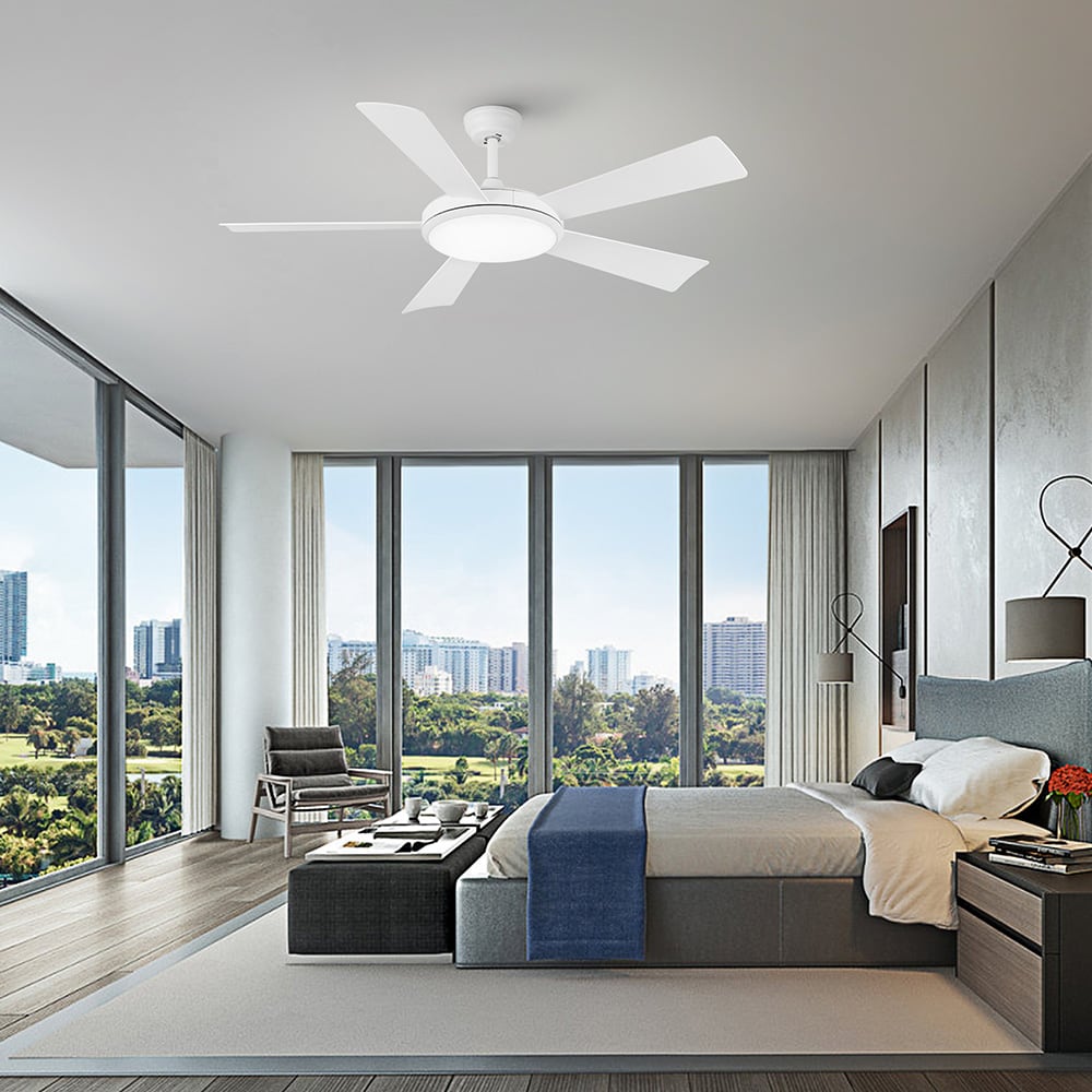 Topcraft TCCF14WH Ceiling Fan 52-Inches White with ABS Blades Color-Changing Integrated LED Fixture Indoor Downrod mount Standard Ceiling Fan With Light and Remote ( 5 -Blade)