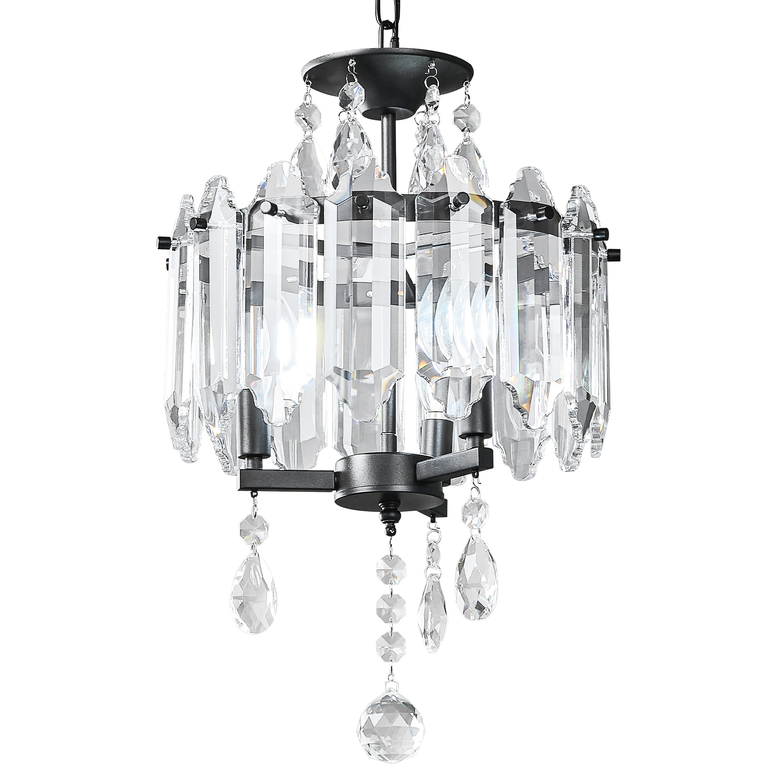 ZHLLMQ Farmhouse 3-Light Matte Black Series Prism Teardrop Crystal Round Non-Integrated LED 13.77 Inch Dining Room Hardwired Pendant Chandelier