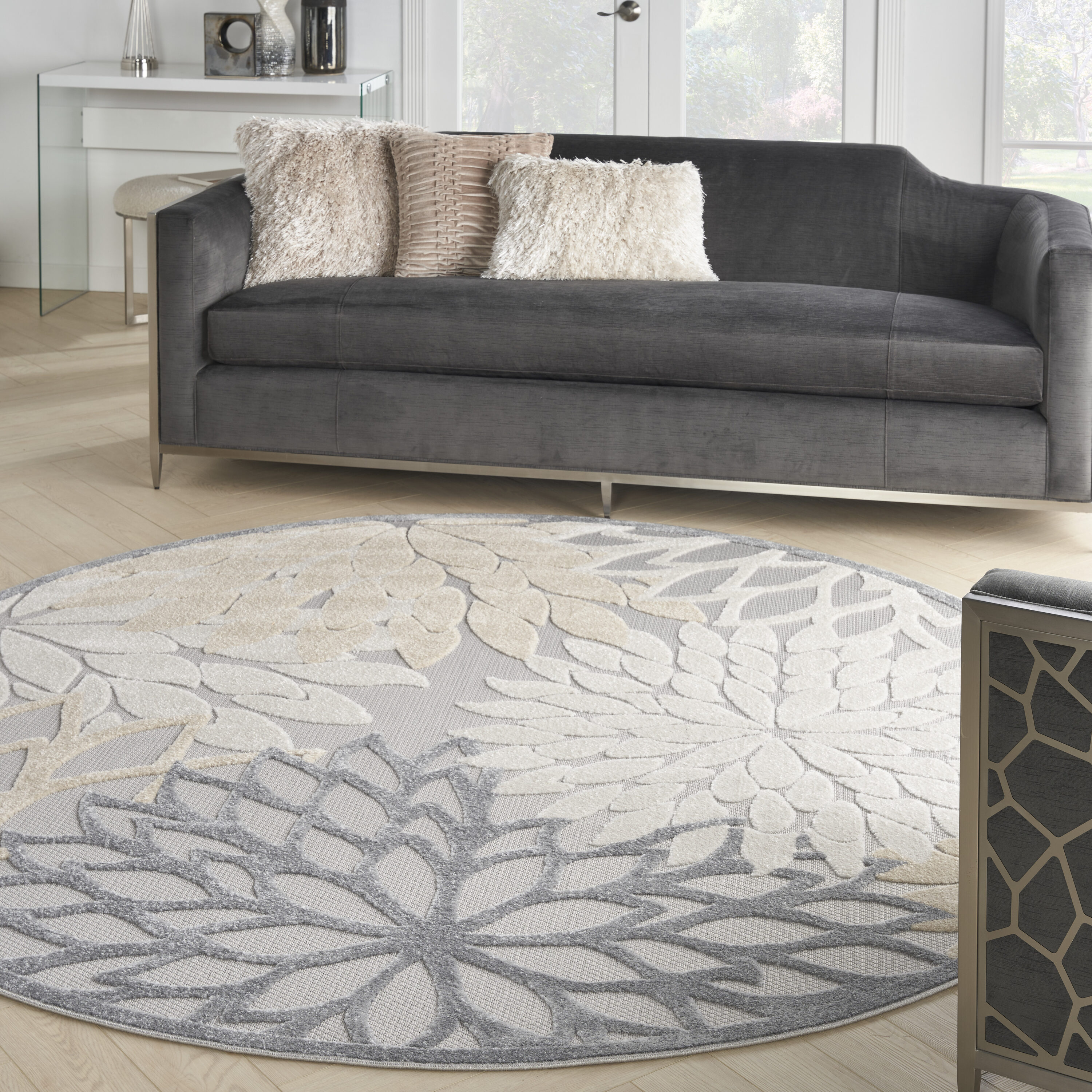 Nourison Home 099446061102 Aloha 10 x 10 (ft) Loomed Polypropylene Natural Round Indoor/Outdoor Floral/Botanical Tropical Area rug