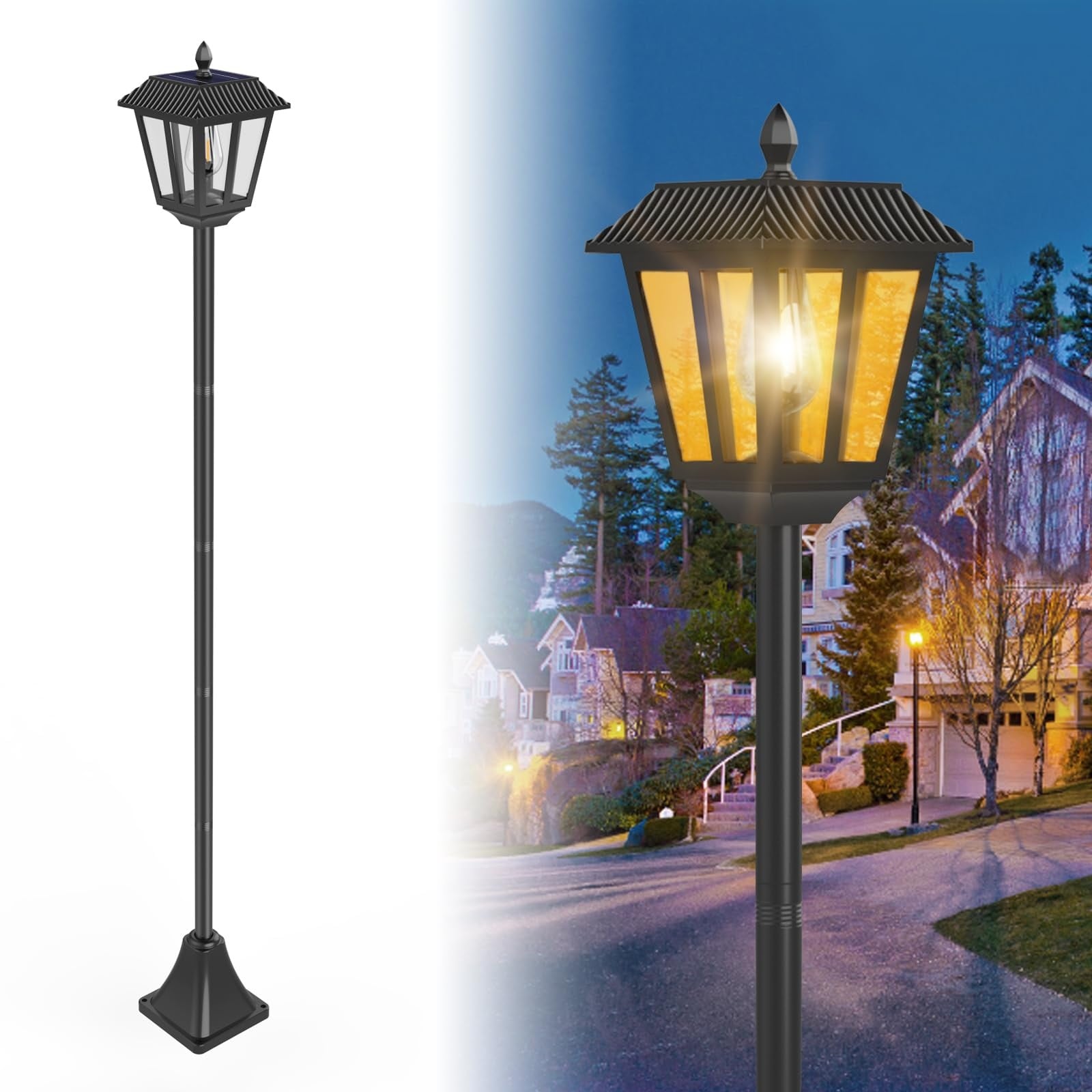 Oyezvary  67 Inch Solar Lamp Post Light 1 Piece Outdoor Waterproof LED Street Light Black Alloy Pole for Garden Lawn Pathway Driveway Front Door