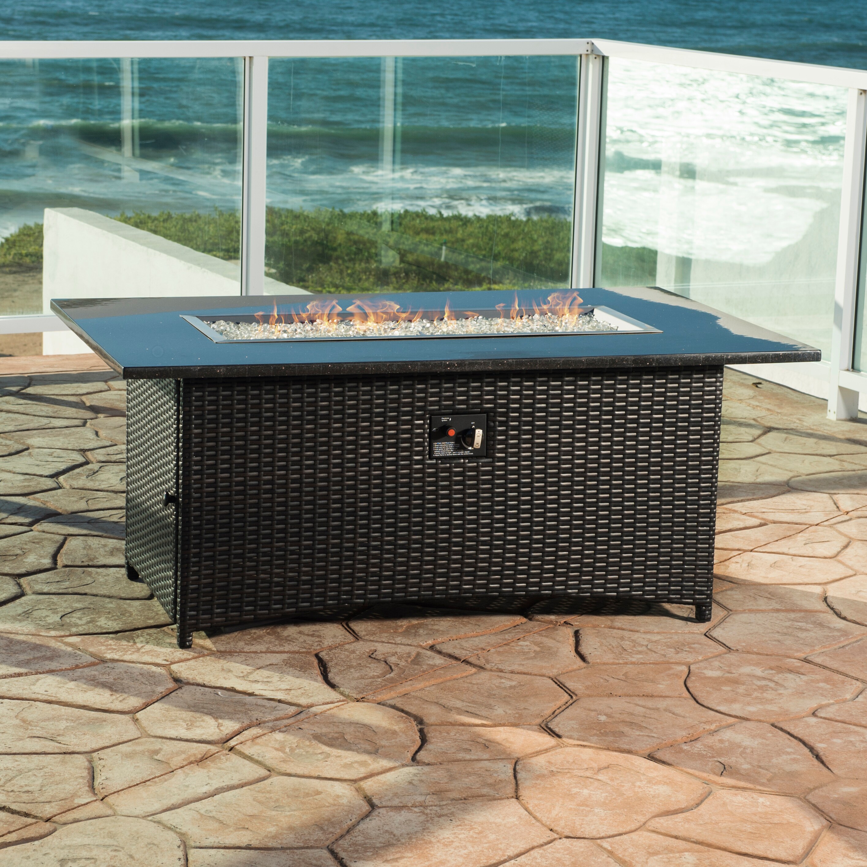 RST Brands Sedona 58-in W Black Wicker Rectangle Natural Gas Fire Pit ...