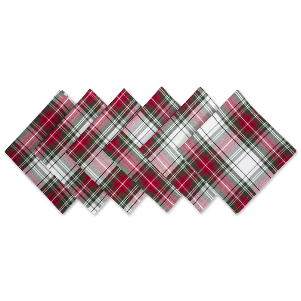 Elrene Home Fashions Christmas Classic Holiday Plaid Cotton Napkins,  Holiday Table Decor, 17 x 17, Set of 8