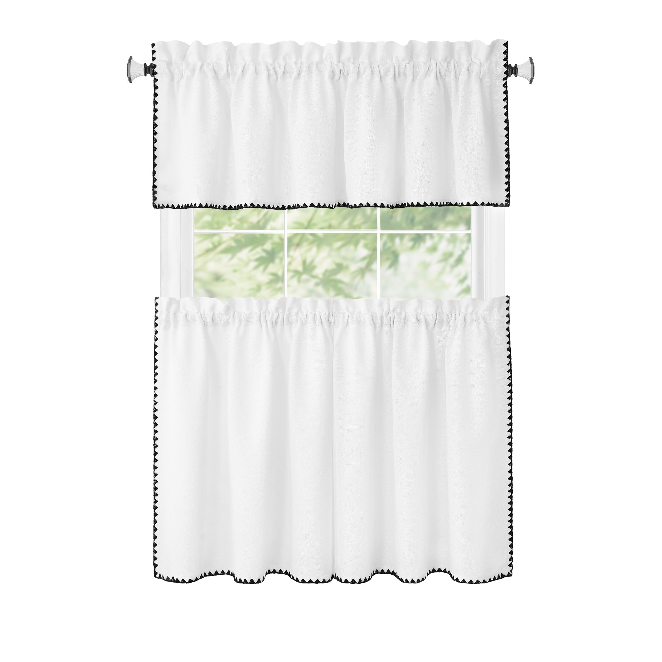Achim KETV24WH12 Kendal 24-Inches White Polyester Rod pocket Valance and tier set