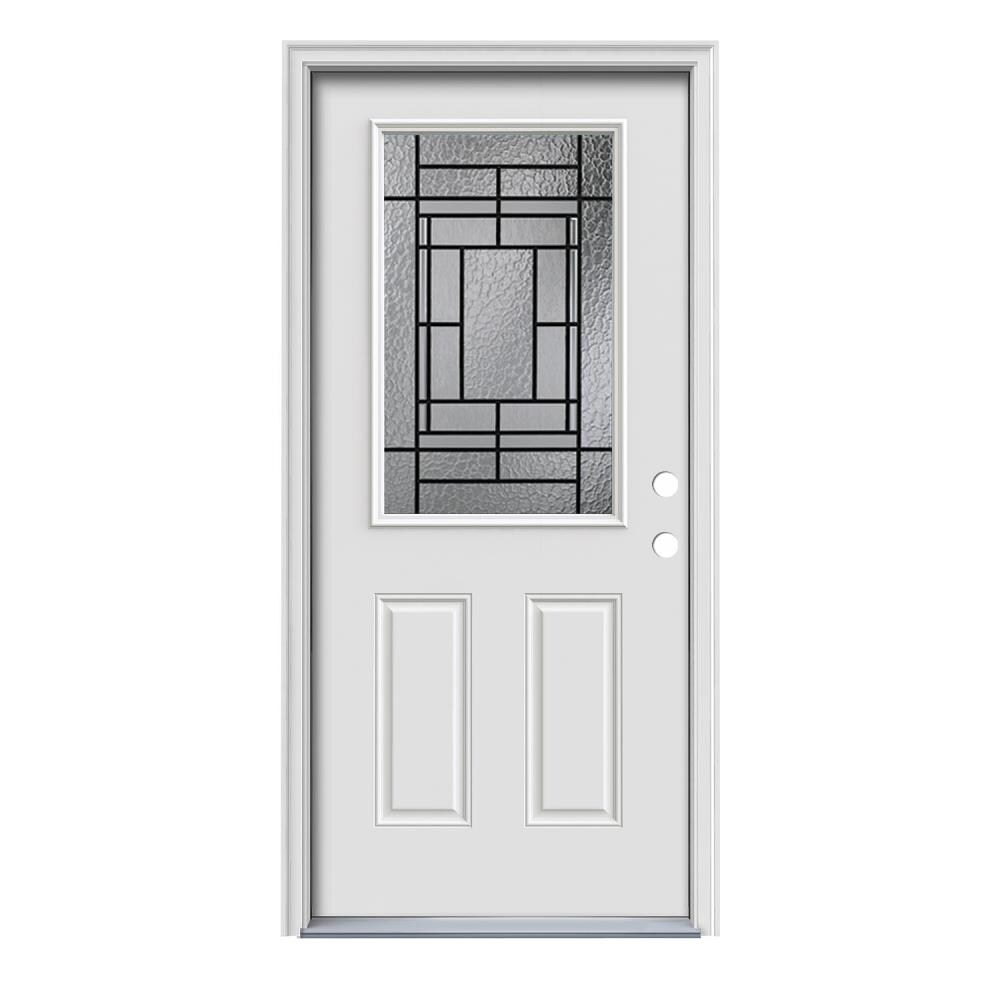 JELD-WEN LOWOLJW167000757 Pembrook 36-in x 80-in x 4-9/16-in Steel Half lite Left-hand inswing Primed Painted Prehung Front Door with Brickmould Insulating core