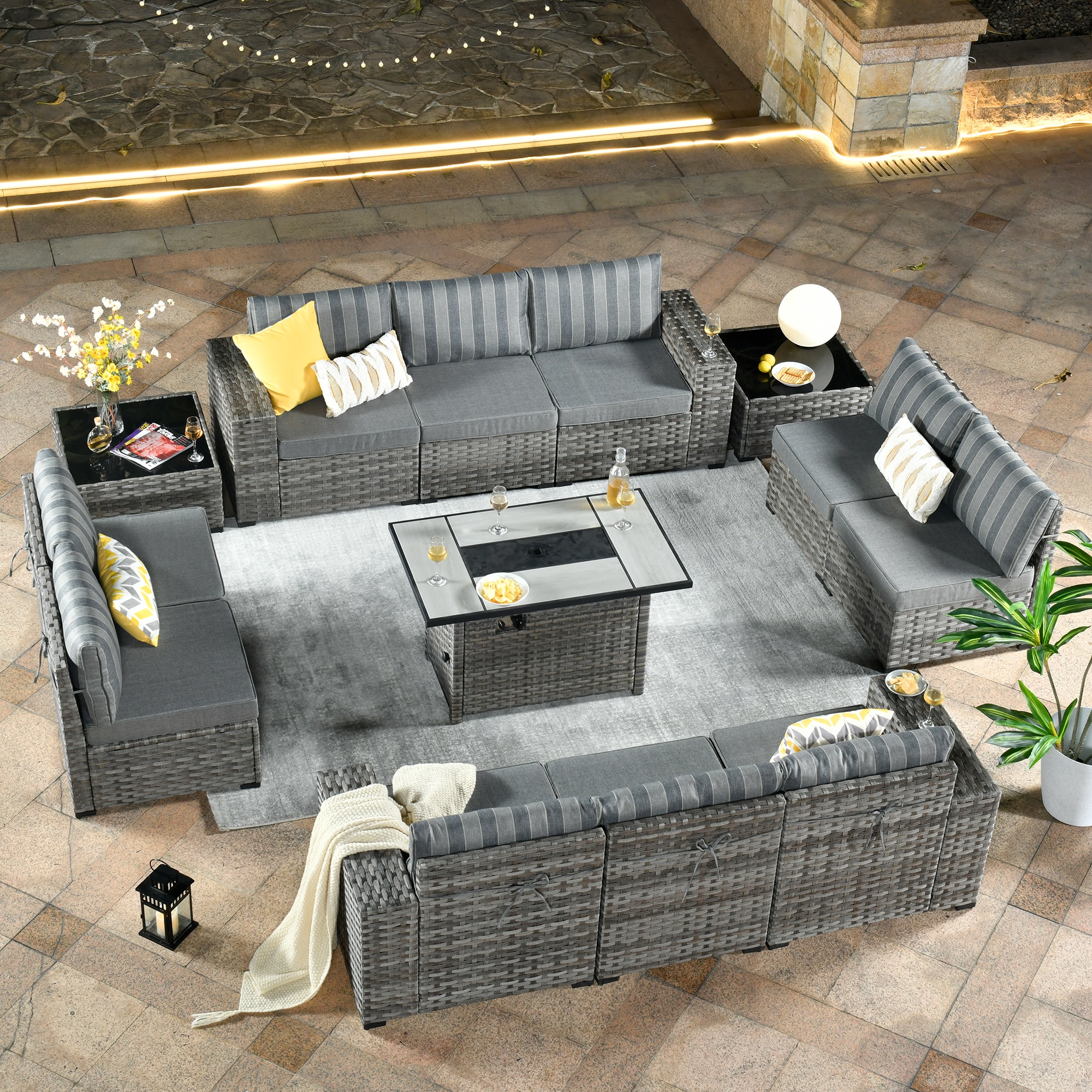 XIZZI XIBBR2T05-12FP Caerus 13 -Piece Rattan 2 Patio Sofa Conversation Set with Gray Cushions