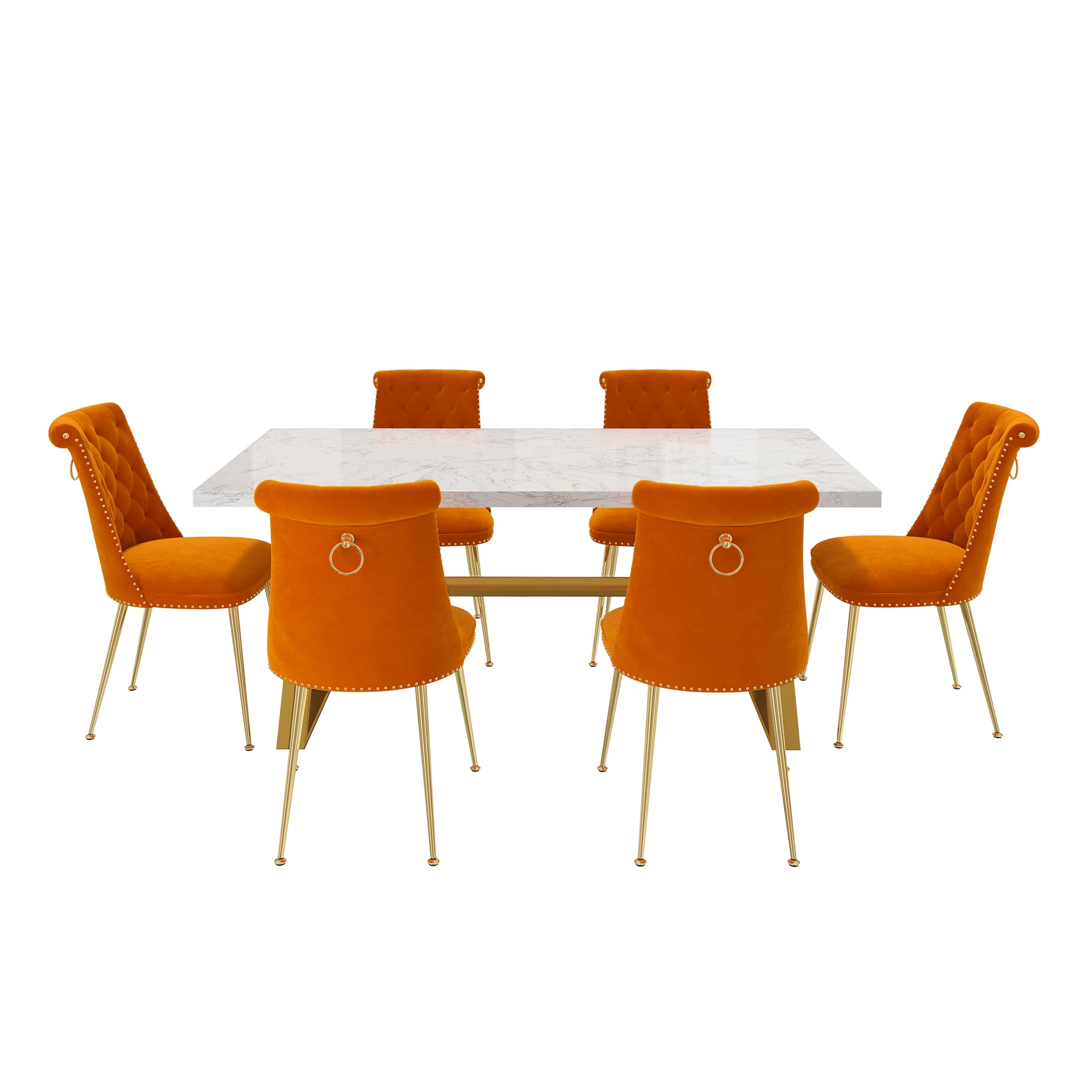 Clihome CL-DLS703OG Orange Chair/White Table Contemporary/Modern Dining Room Set with Rectangular Table ( Seats 6 )