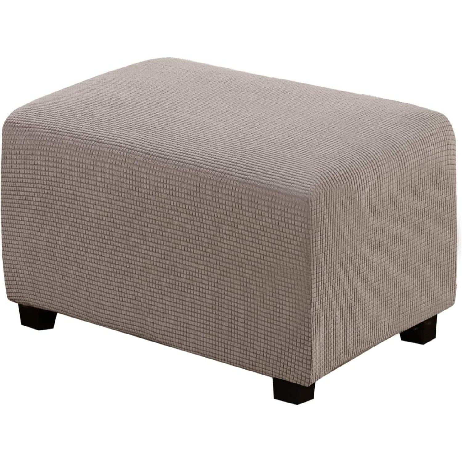 H.Versailtex  Stretch jacquard ottoman cover Rectangle Large Ottoman Cover Taupe