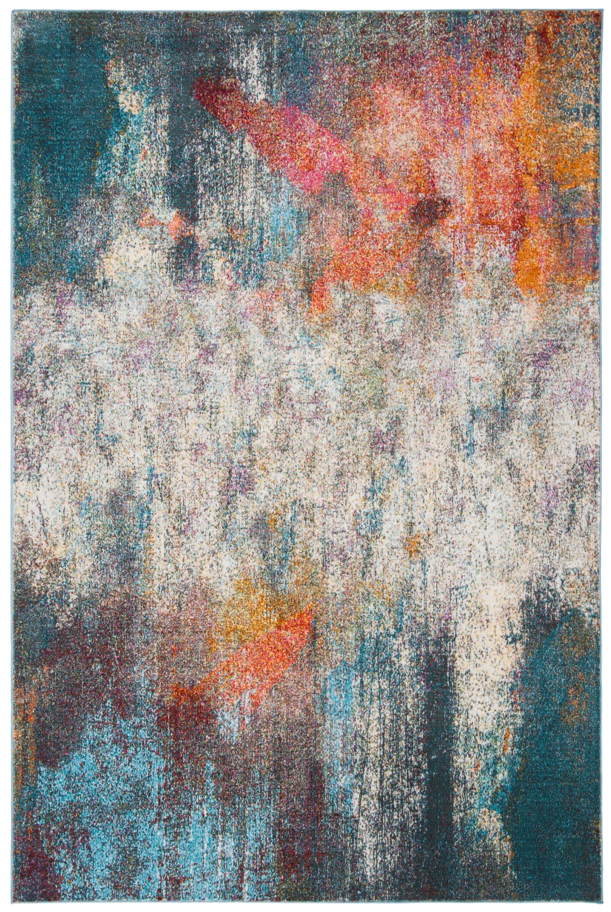 Luxor Ivory and Blue Hand-Knotted Viscose Area Rug
