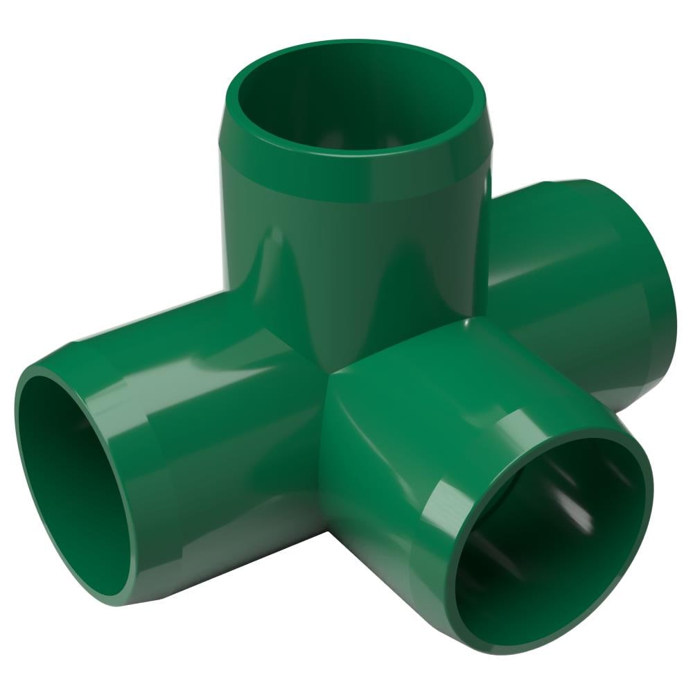 PVC Pipeworks 100-4W-GR-4 1-in PVC 4-Way Tee Furniture Grade Fitting in Green (4-Pack)