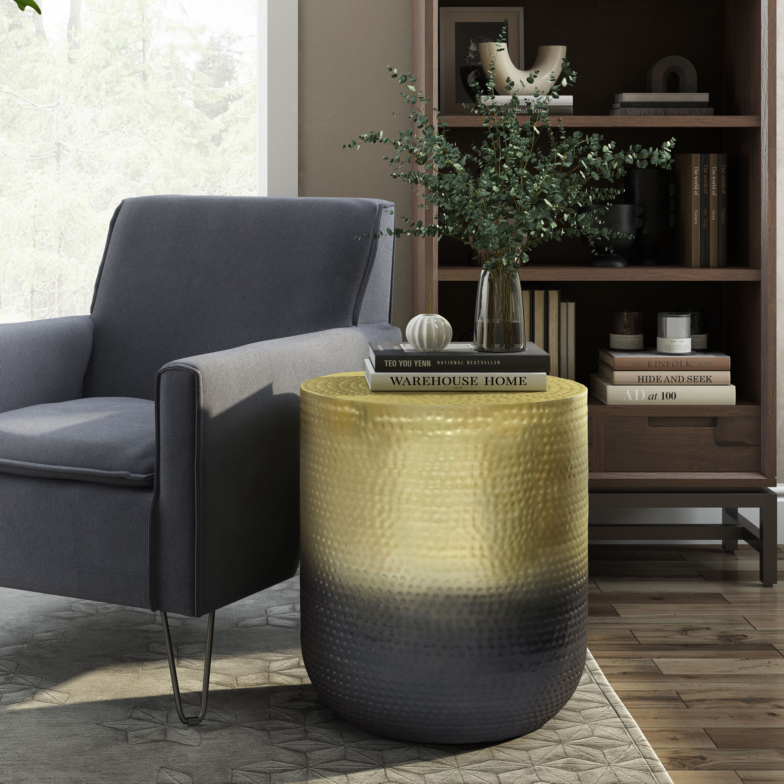 Simpli Home Nova 18.9-in W x 22.4-in H Gold Ombre Metal Round Eclectic End  Table Fully Assembled in the End Tables department at