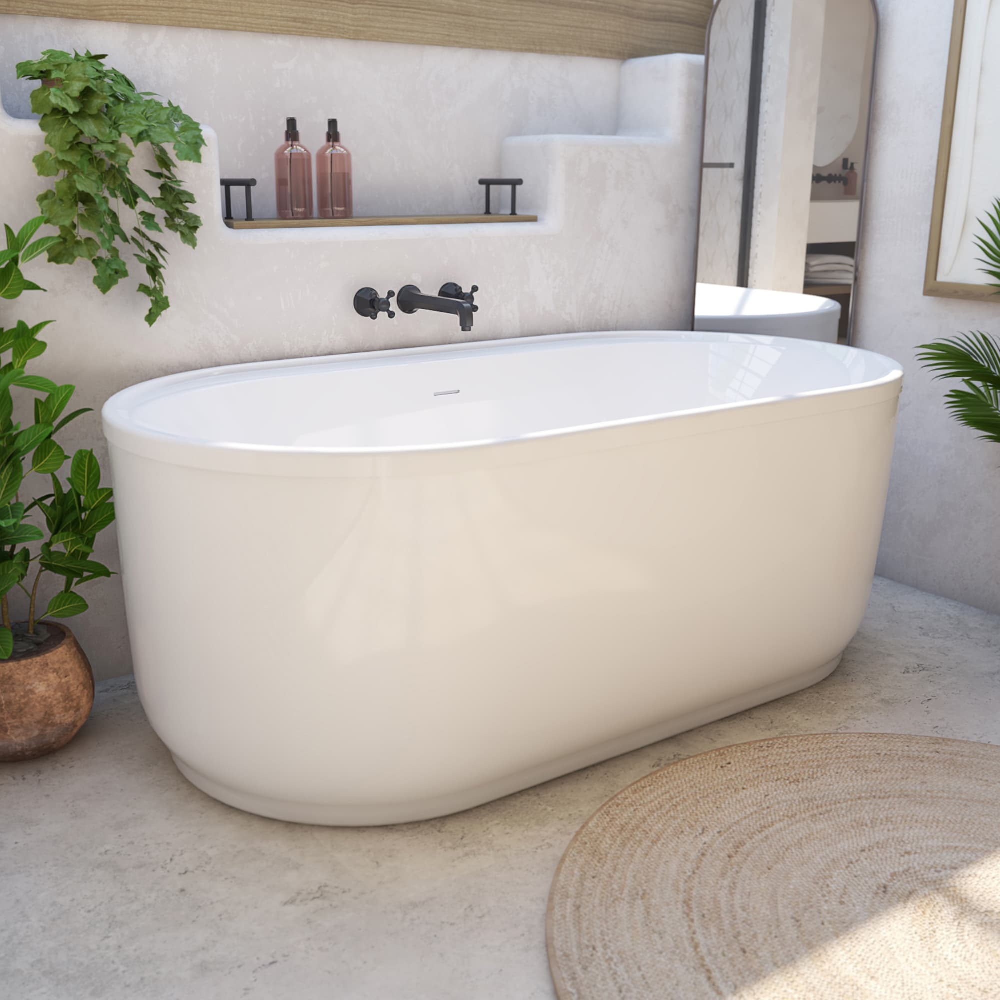 DreamLine BT16X3260C09 Encore 32.25-in x 60.25-in White Acrylic Oval Freestanding Soaking bathtub with Drain ( Center Drain )