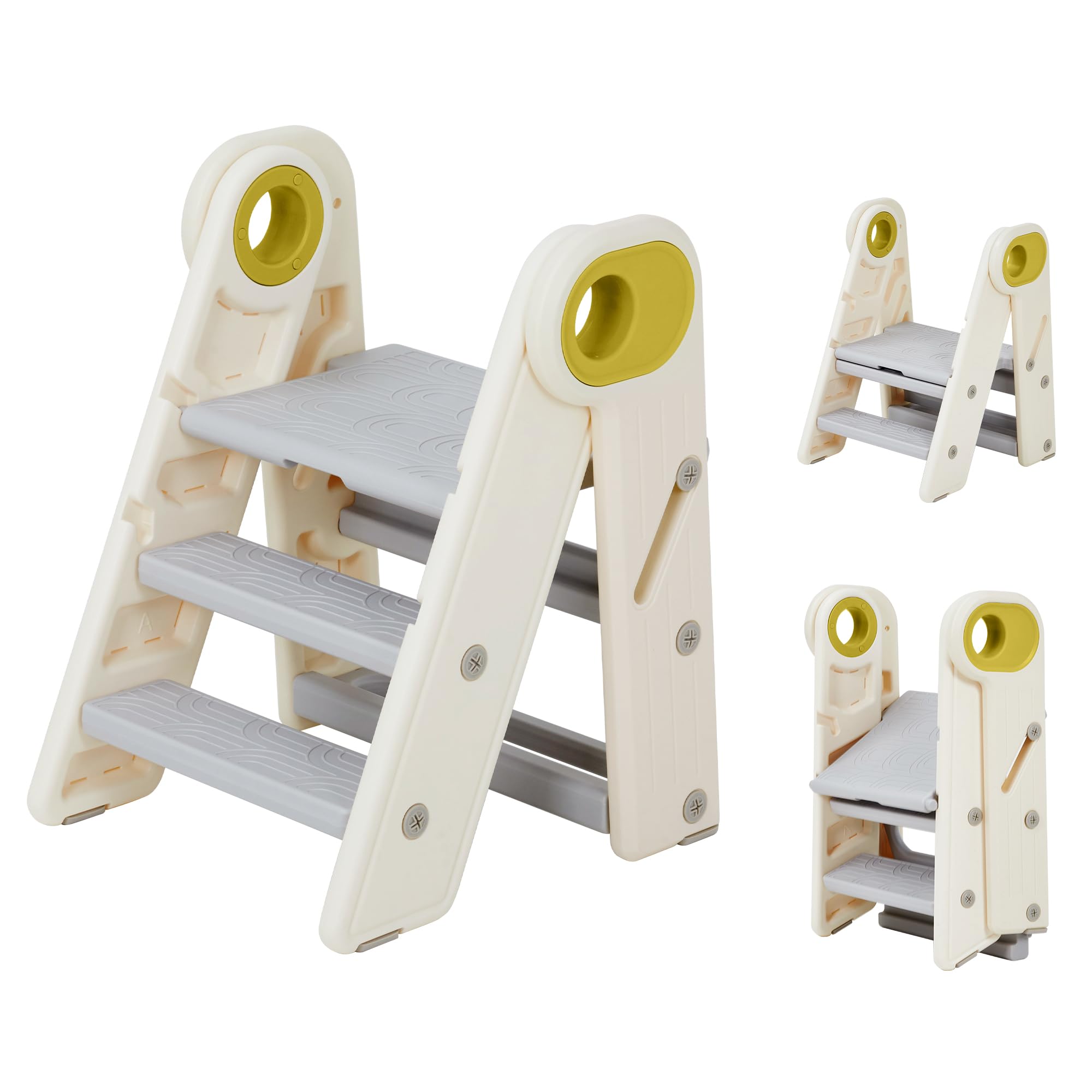 GarveeLife Foldable Step Stool with Handles for Bathroom Sink 132 lb Capacity with Wide Non-slip Steps Adjustable 3 Step Stool for Toddlers Toilet Potty Training Stool and kitchen Yellow