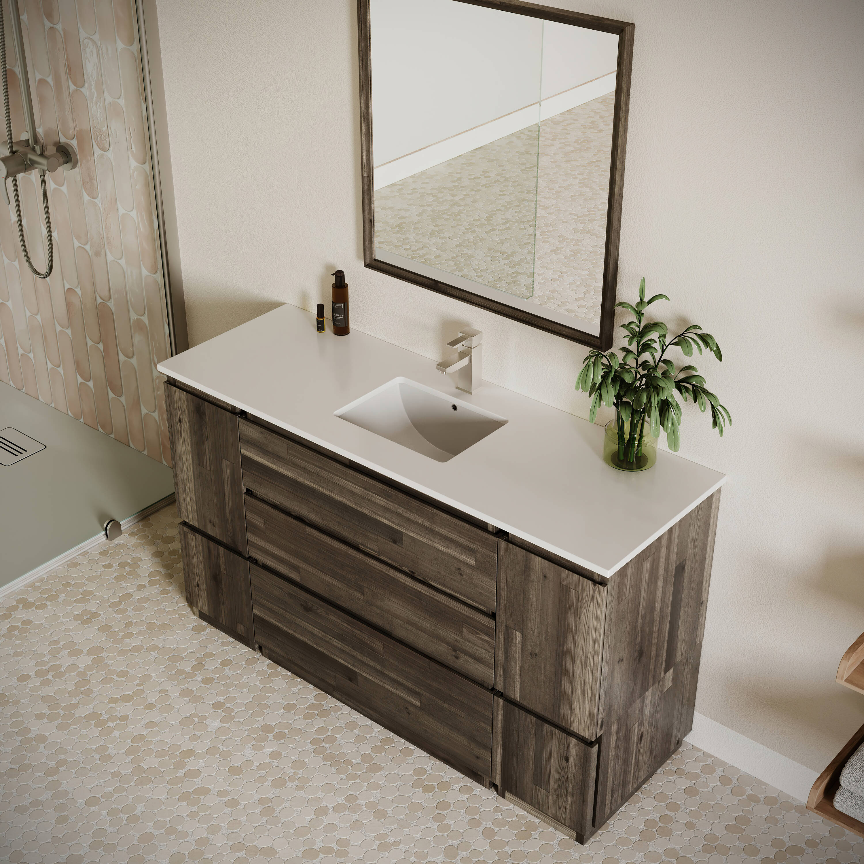 Formosa 54" Acacia Wood Vanity with White Quartz Top and Mirror