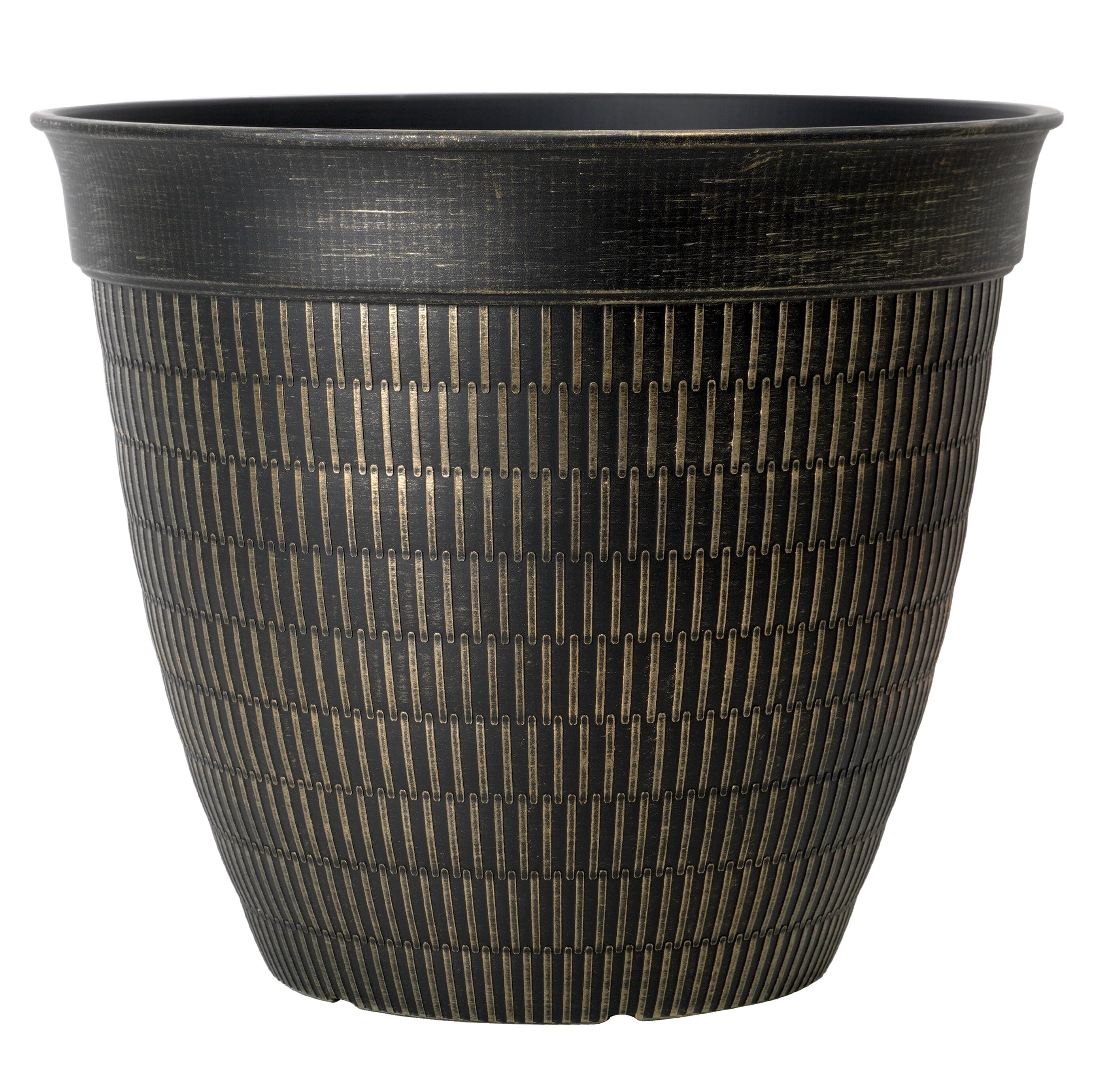 Style Selections DP2138F Round 15.2-in W Small Bronze Recycled plastic Indoor/Outdoor Planter