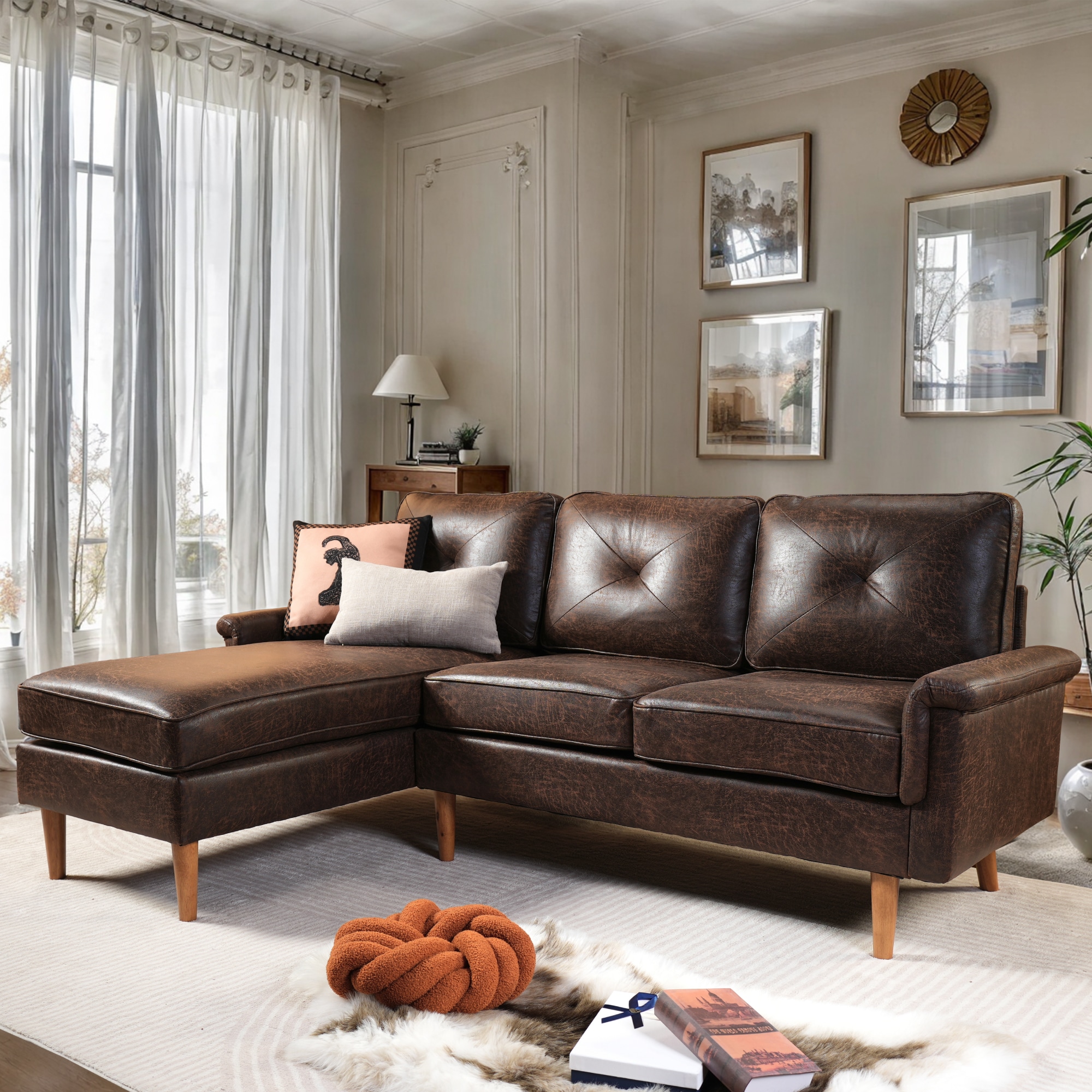 Caodoc L5-NOPL800-4 87-Inches Modern Dark Brown L-Shape sofa for Livingroom Reclining Sofa