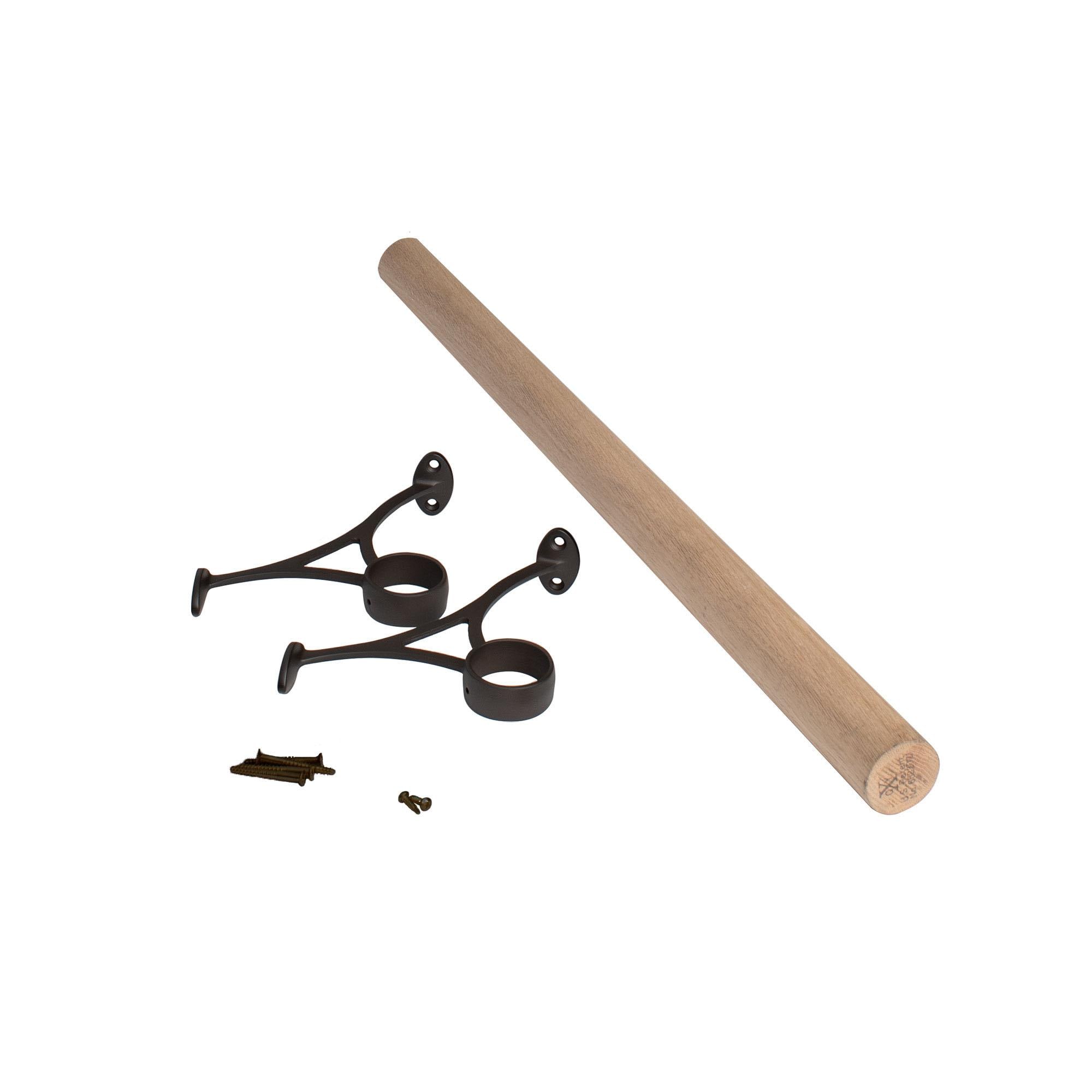 Outwater 3P1.6.00001 4-ft L x 2-in Dia Oak Wood Bar Foot Rail Kit (Installation Hardware Included)