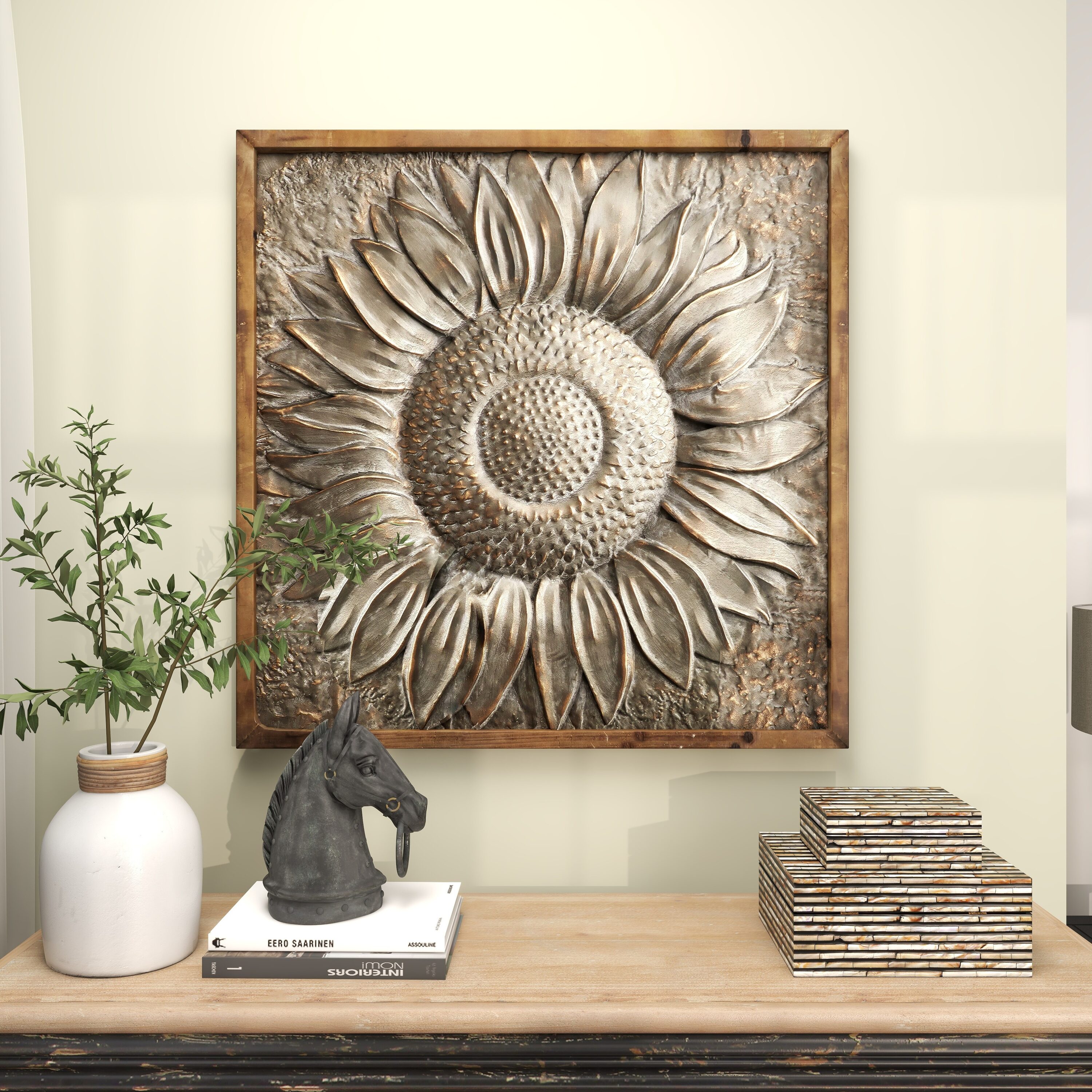 Grayson Lane 42855 1-in W x 39-in H Metal Sunflower with Embossed Details Floral Wall sculpture