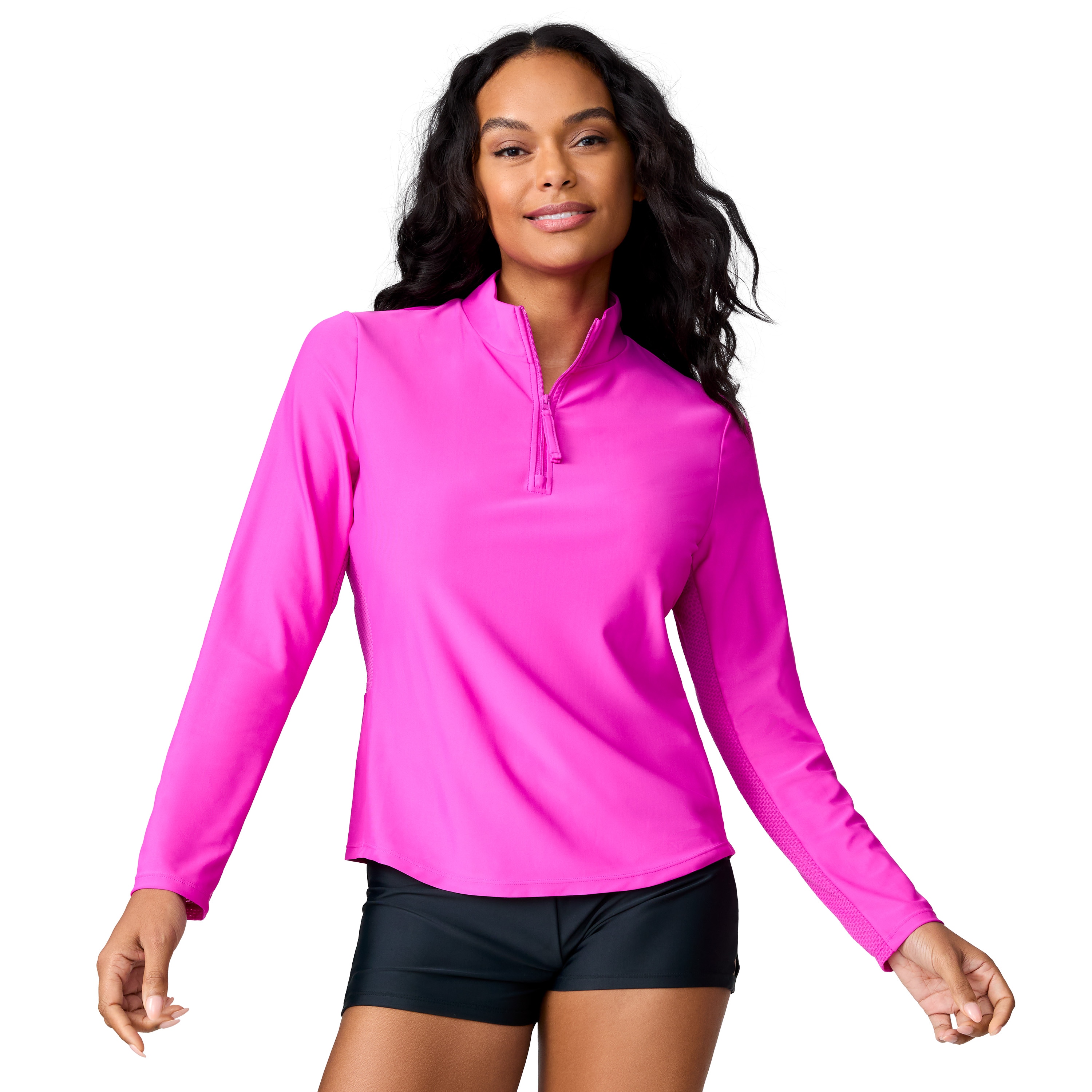 Free Country SRLSS5836 MAGENTA L Women's Pink Knit Long sleeve Solid Half zip ( Large )