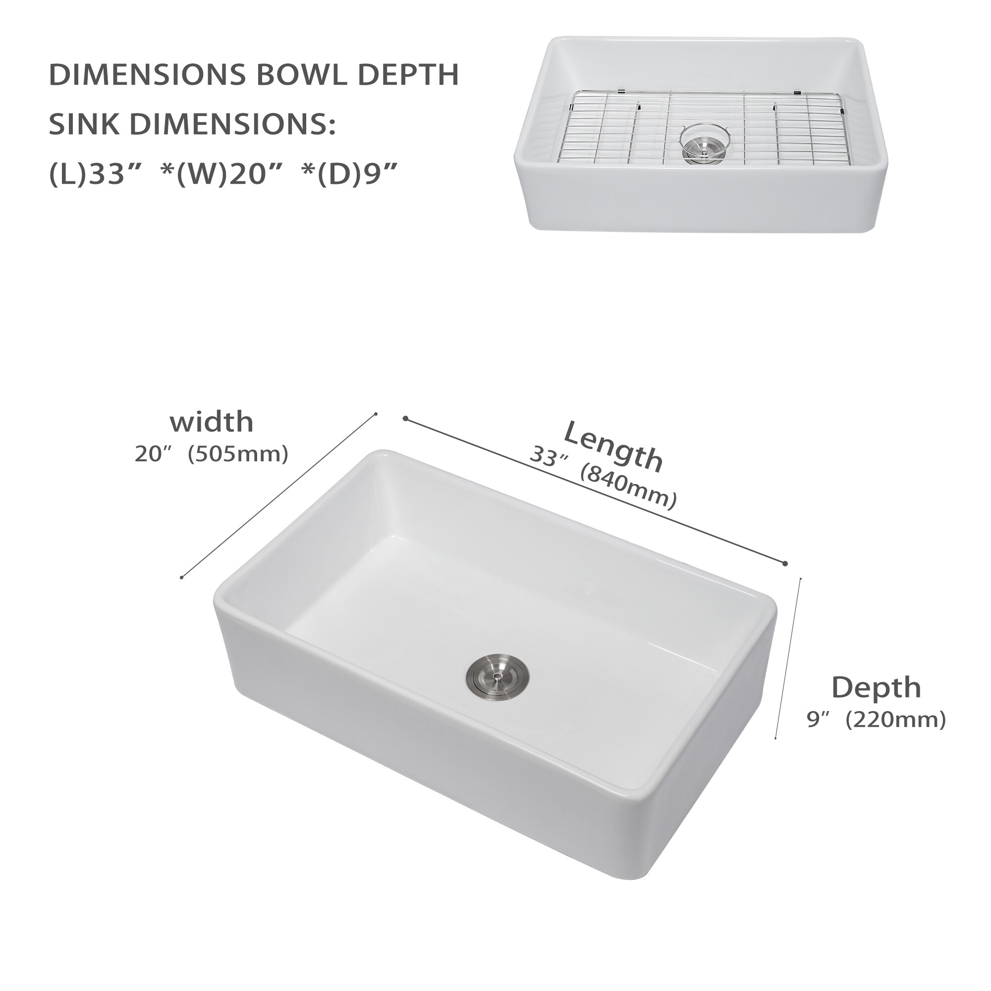 Charleston 33’’ x 10 Fireclay Farmhouse Kitchen Sink Set