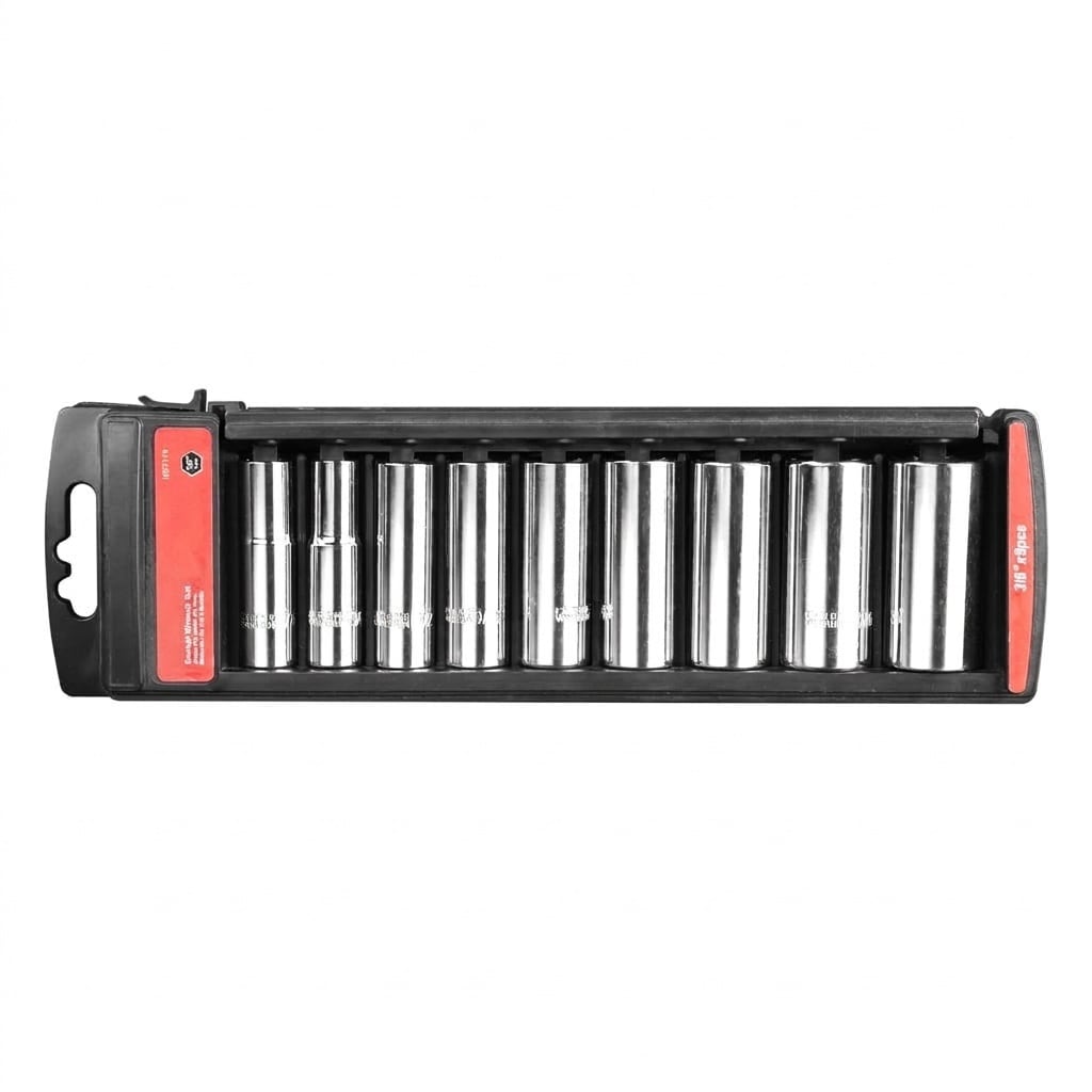AOIZGMY  3 Eight Inch Drive Deep Socket Set SAE Inch 9 Piece Set 6 Point Sockets Fits Hex Fasteners Chrome Vanadium Steel Corrosion Resistant