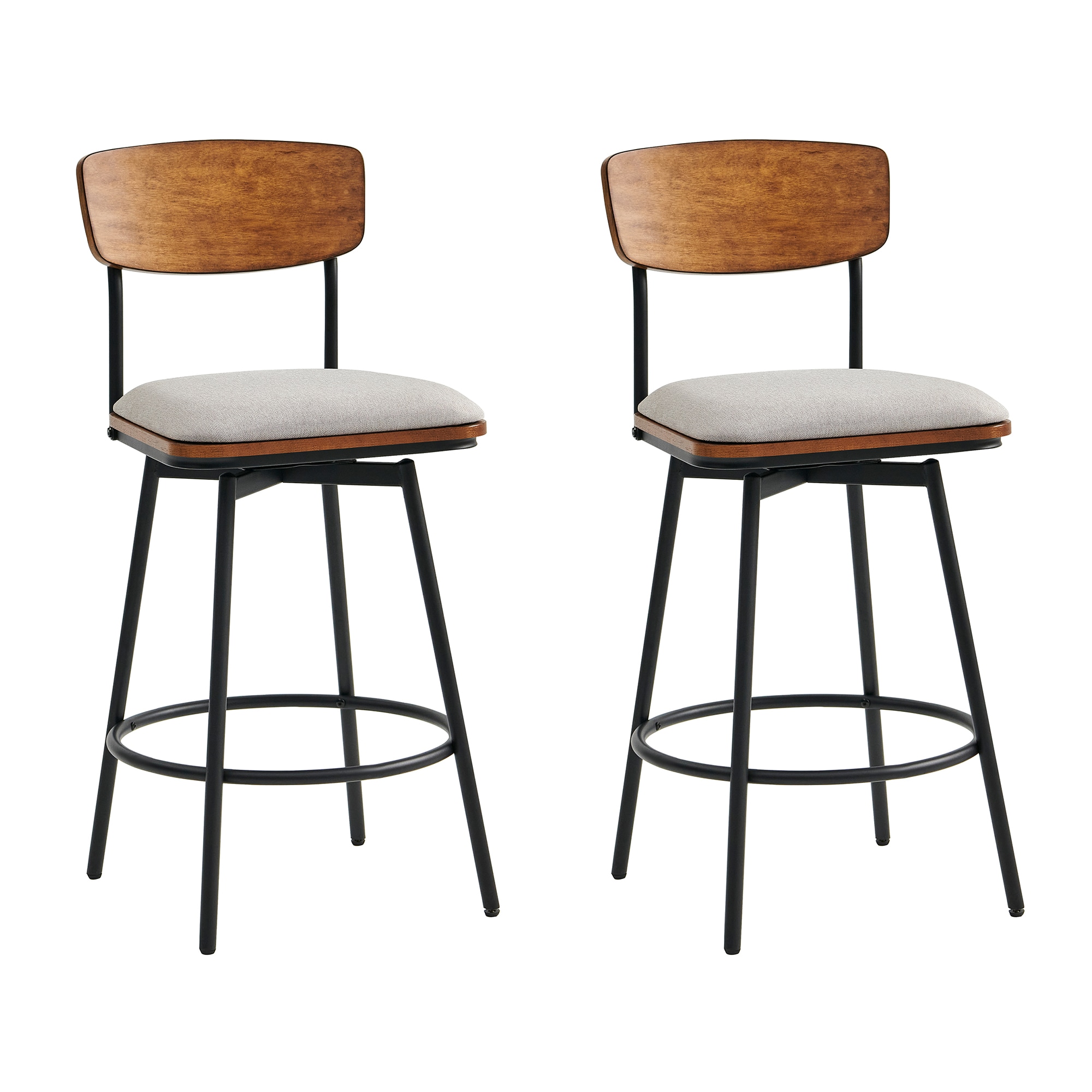 Circle 55 LWSY2007-B-L2265 2 -Set Light Gray 27-in H Counter height Square seat Upholstered Swivel Metal Bar Stool and Back