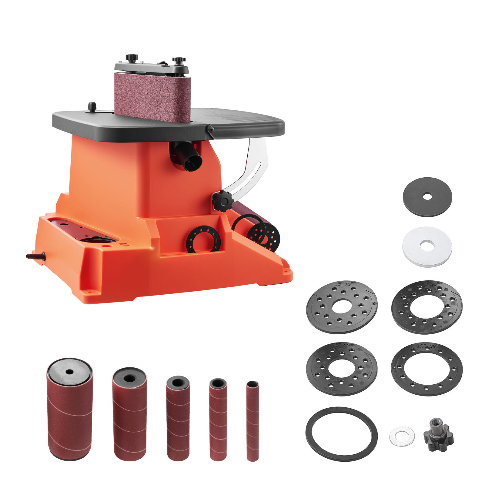 Mecale Oscillating Belt and Spindle Sander 2400 RPM Benchtop with 5 Sleeves and 5/8 in Stroke Orange