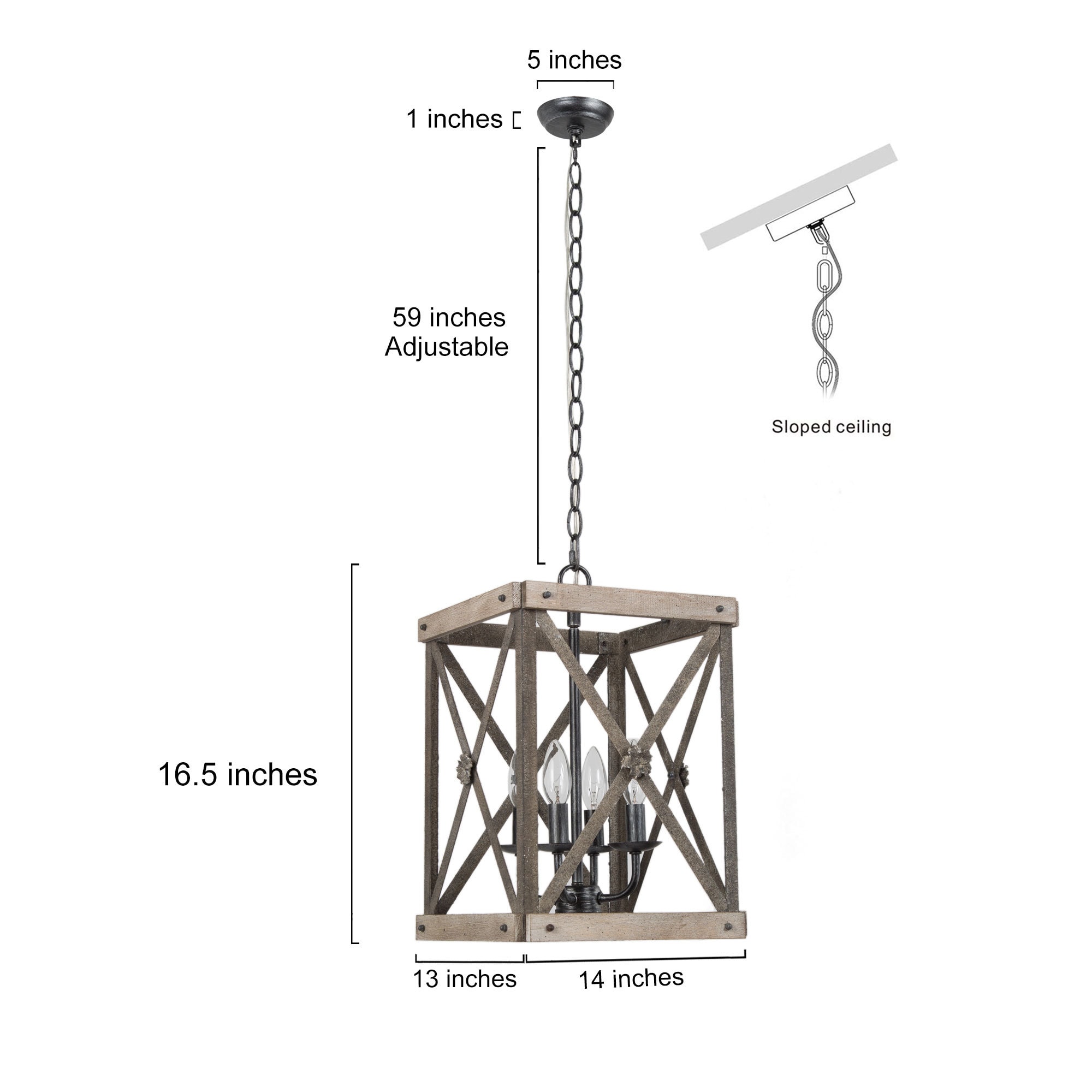 LNC Laius 4-Light Brushed Balck and Antique Gray Wood Farmhouse Square ...