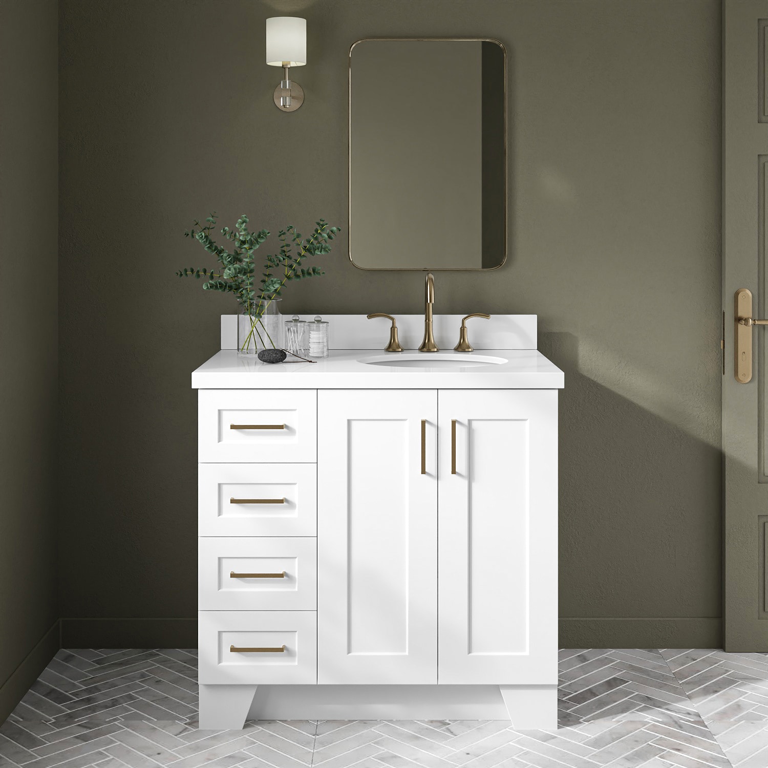 ARIEL Q037SRWQOVOWHT Taylor 37-in White Undermount Single Sink Bathroom Vanity with Pure White Quartz Quartz Top