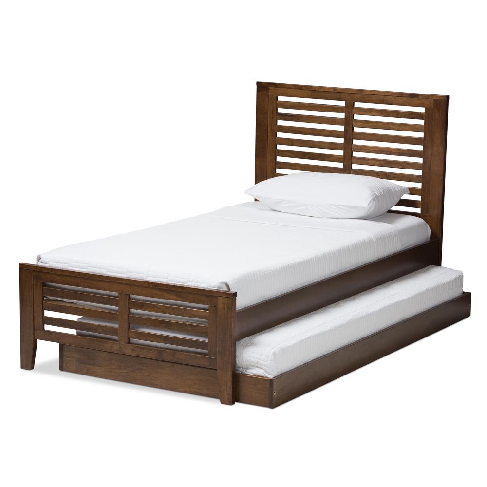 Baxton Studio Sedona Walnut Twin Wood Trundle Bed in the Beds