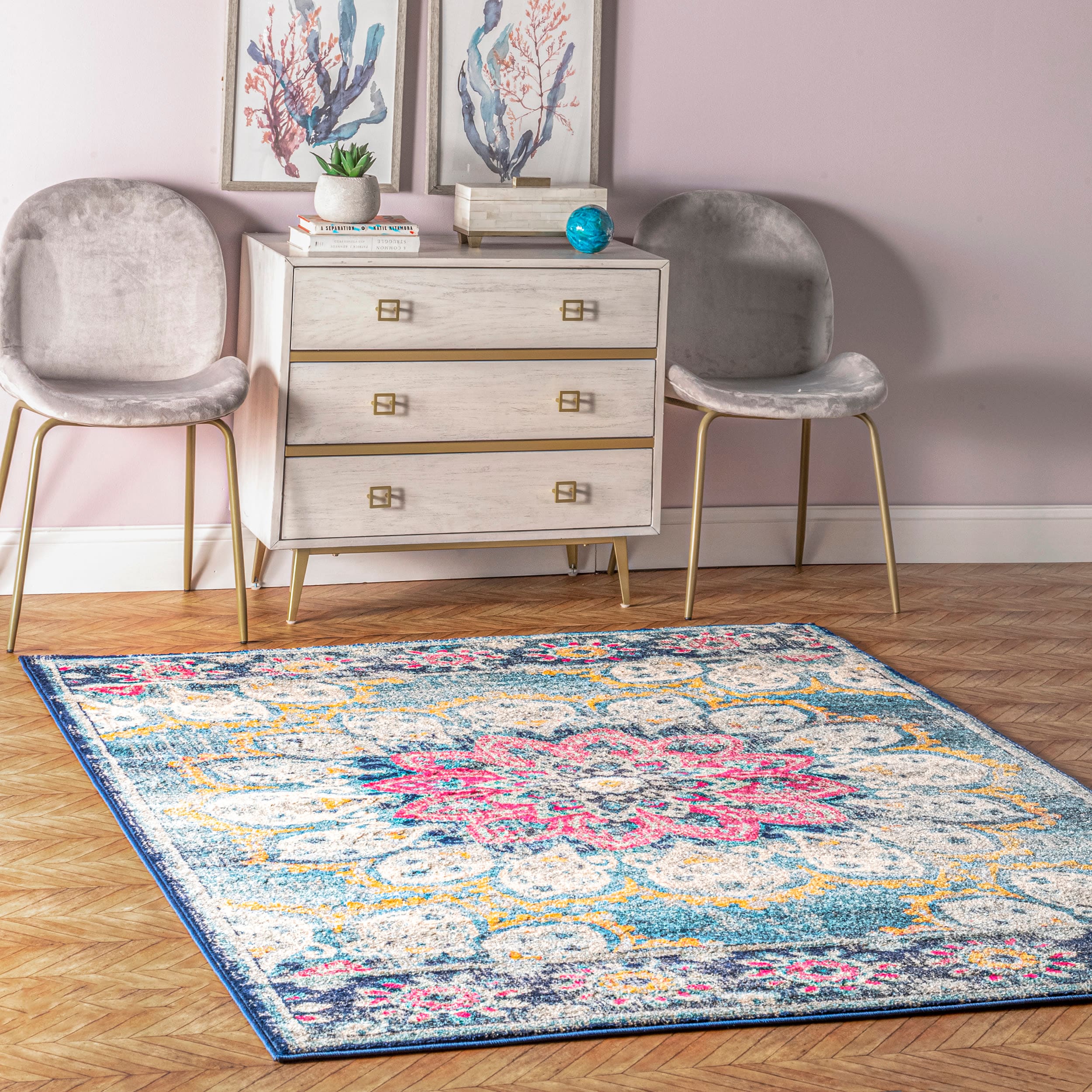 nuLOOM RZBD59A-305 3 x 5 (ft) Loomed Polypropylene Turquoise Rectangular Indoor Distressed/Overdyed Bohemian/Eclectic Area rug