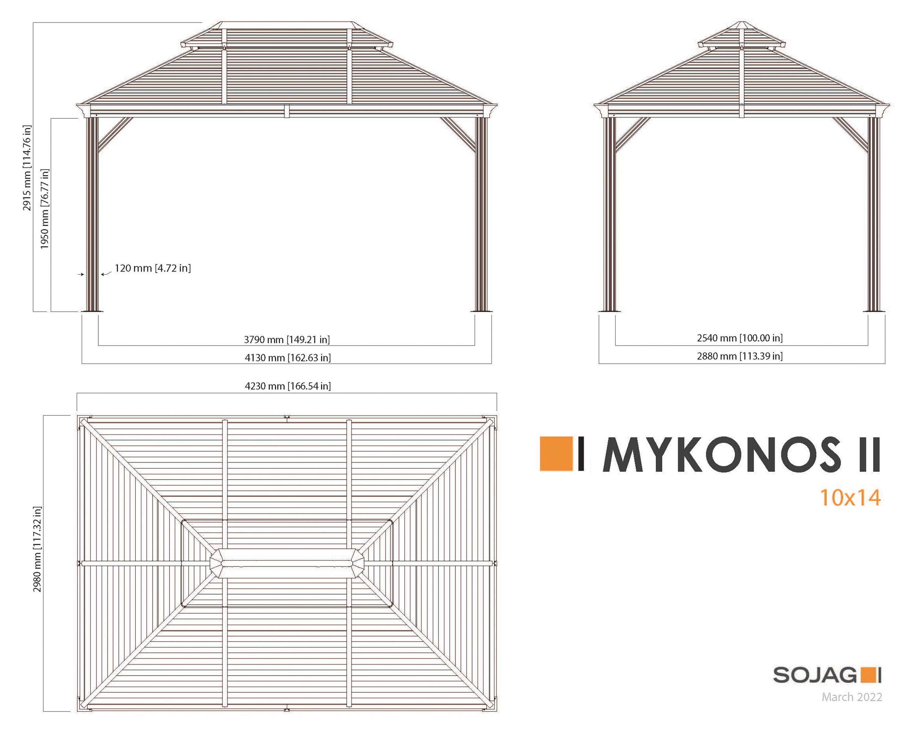 Sojag department with Metal II 10-ft Screened Steel in Roof Rectangle Gazebo Gazebos Grey Dark 14-ft x at the Mykonos