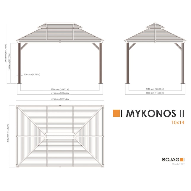 at 14-ft 10-ft Sojag Screened II x in Metal the Grey department with Dark Gazebo Mykonos Rectangle Steel Roof Gazebos