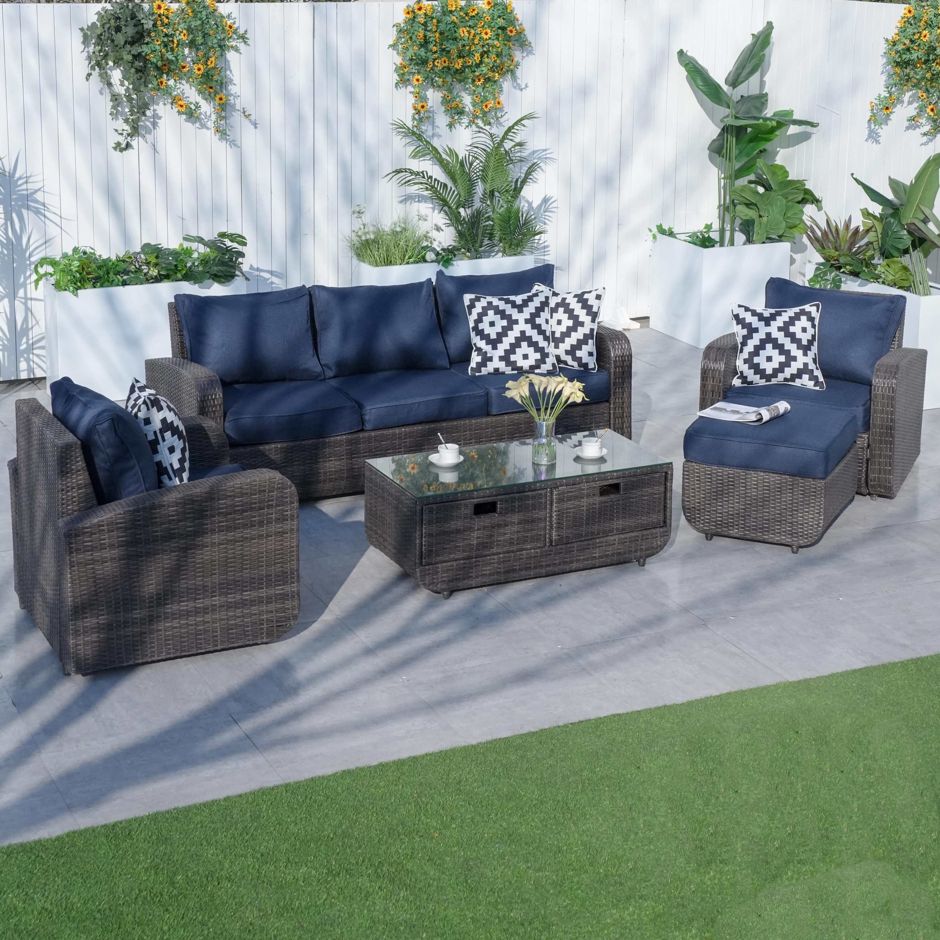 Direct Wicker DWS-1515BR-BLUE Patio-Conversation-Sets - View #4