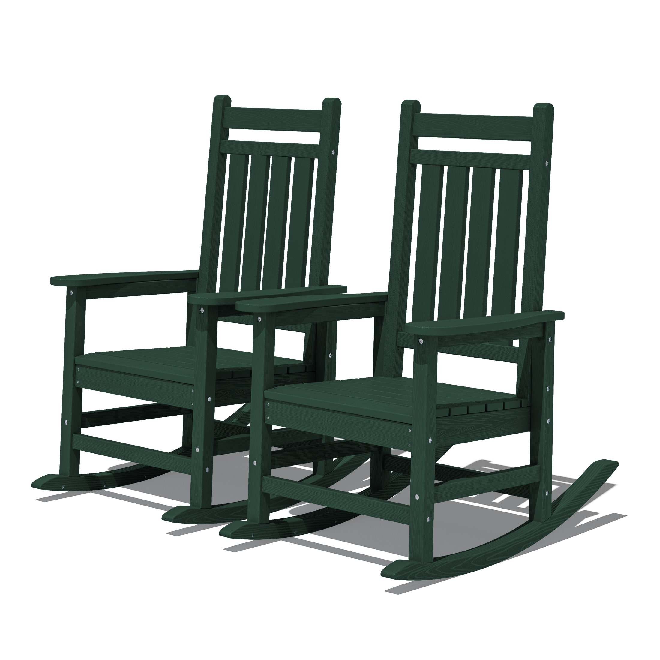 JEAREY TRGY02-DG HDPE High-back Patio Rocking Chair Set of 2 Set of 2 Green HDPE Frame Rocking Chair with Slat Seat
