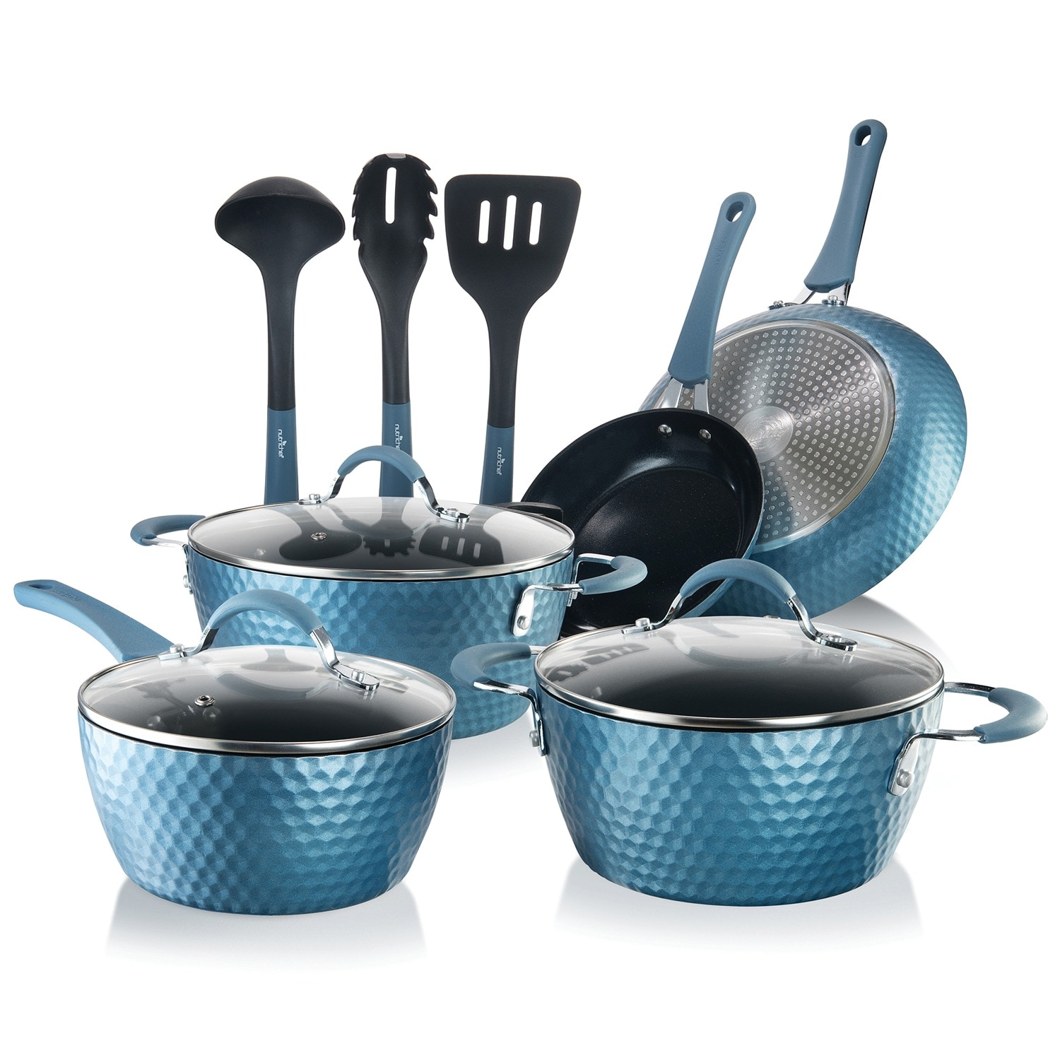 Healthy Non-Toxic Nonstick Cookware Sets - Soft Grip 23-Piece Cookware Set in Blue - by GreenLife