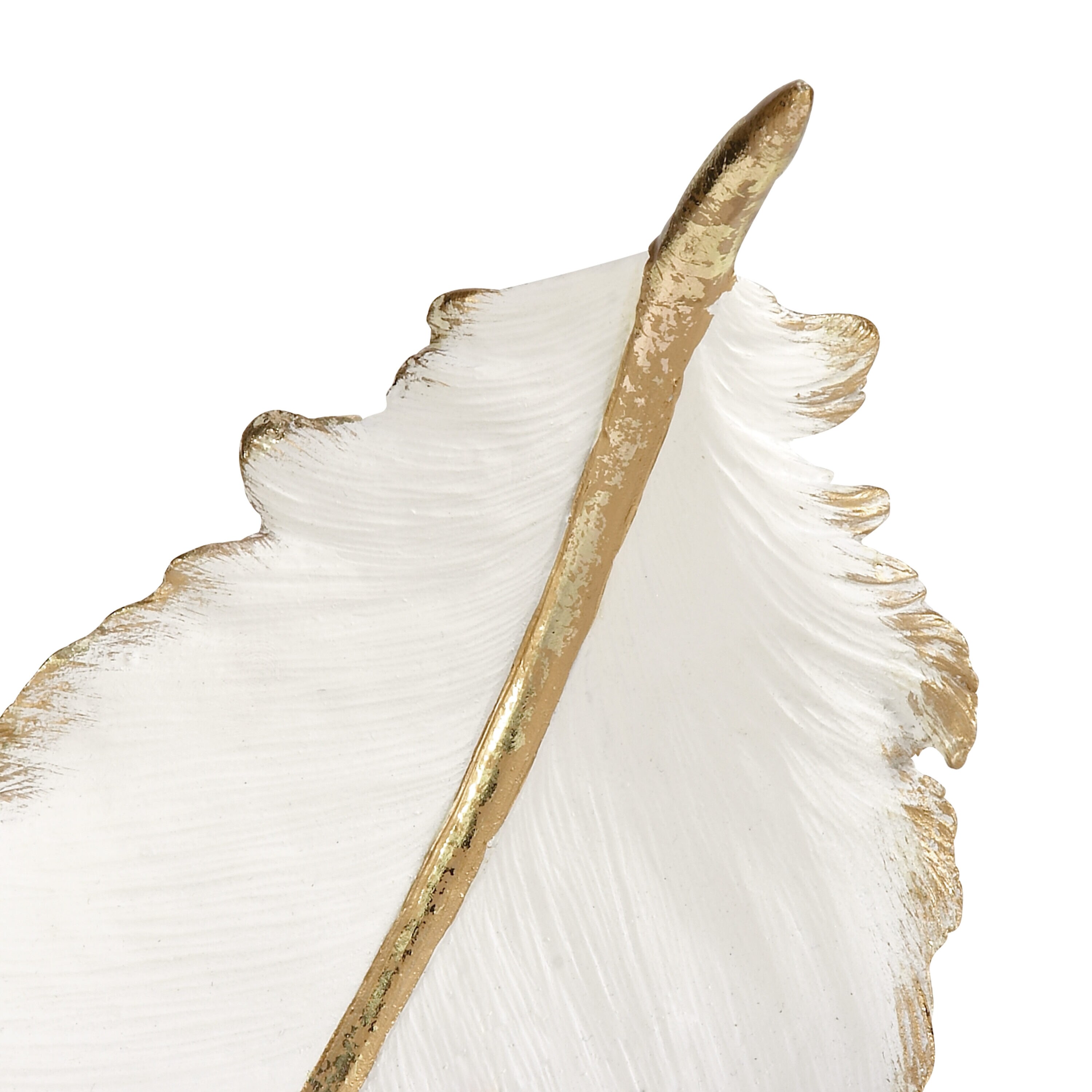 Elegant Oval White and Gold Polystone Feather Decorative Bowl