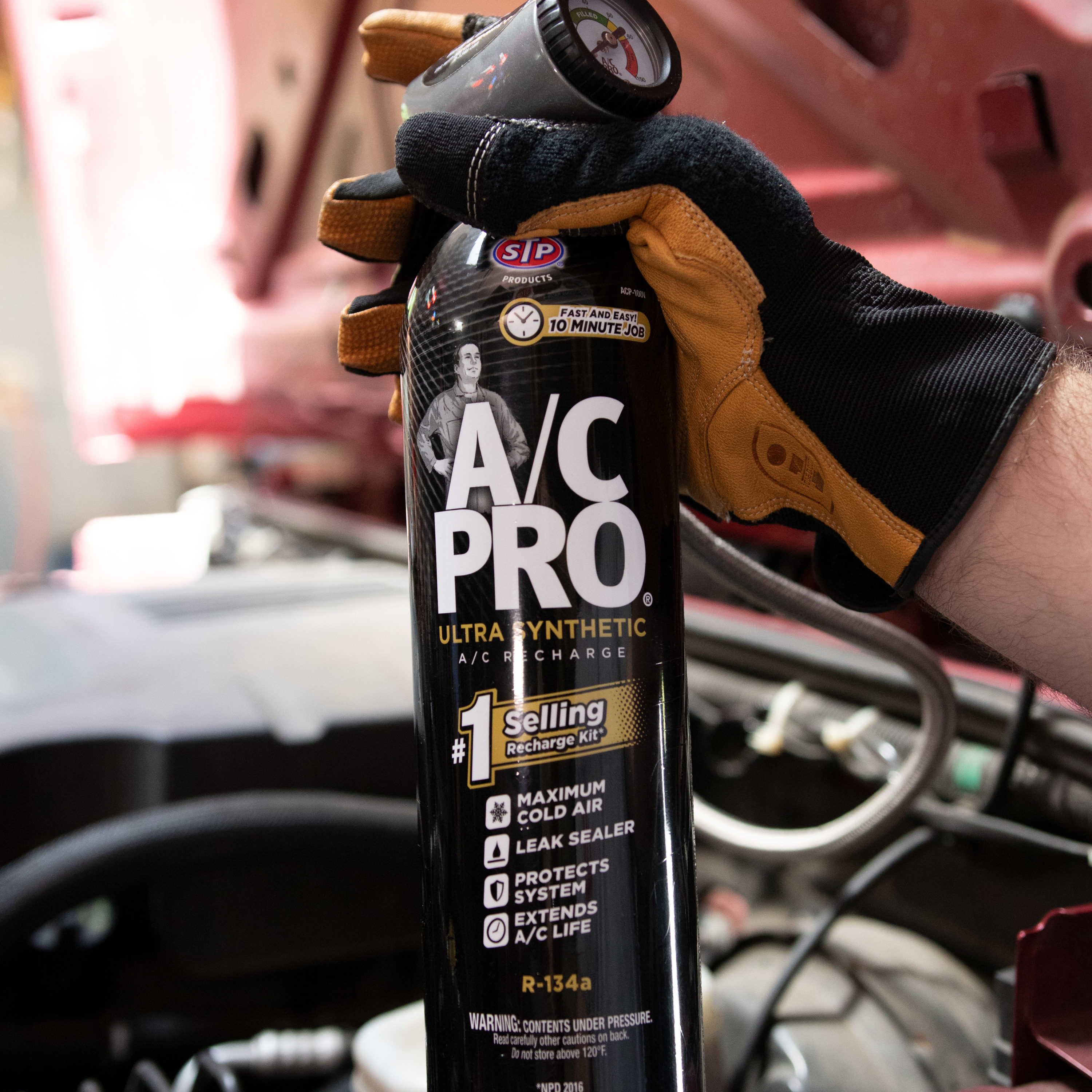 A/C Pro Black Refrigerant with Extra-Long Braided Hose and Gauge - 17 oz R-134a  + 3 oz Additives in the Air Conditioner Parts & Accessories department at