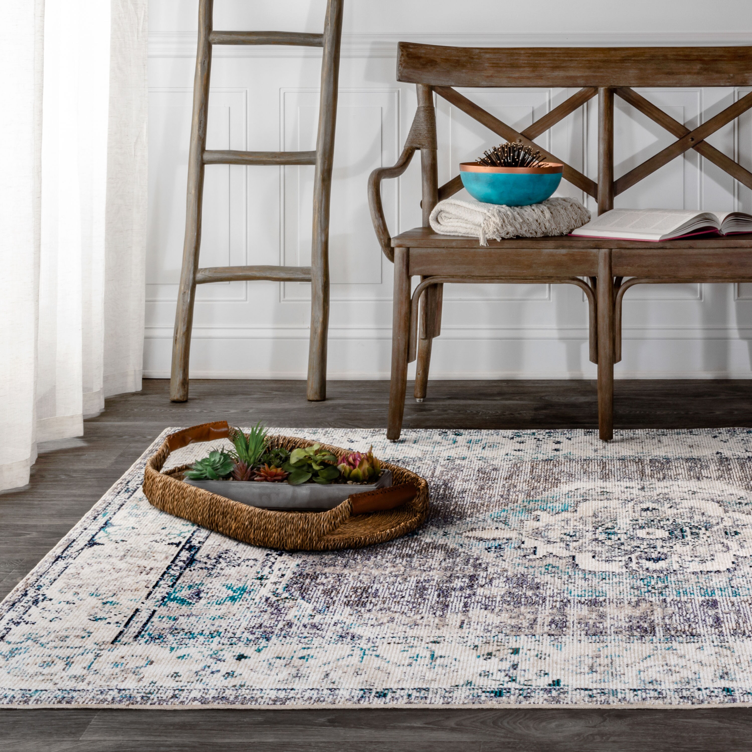Ankara Vintage Medallion 3' x 5' Gray Synthetic Area Rug