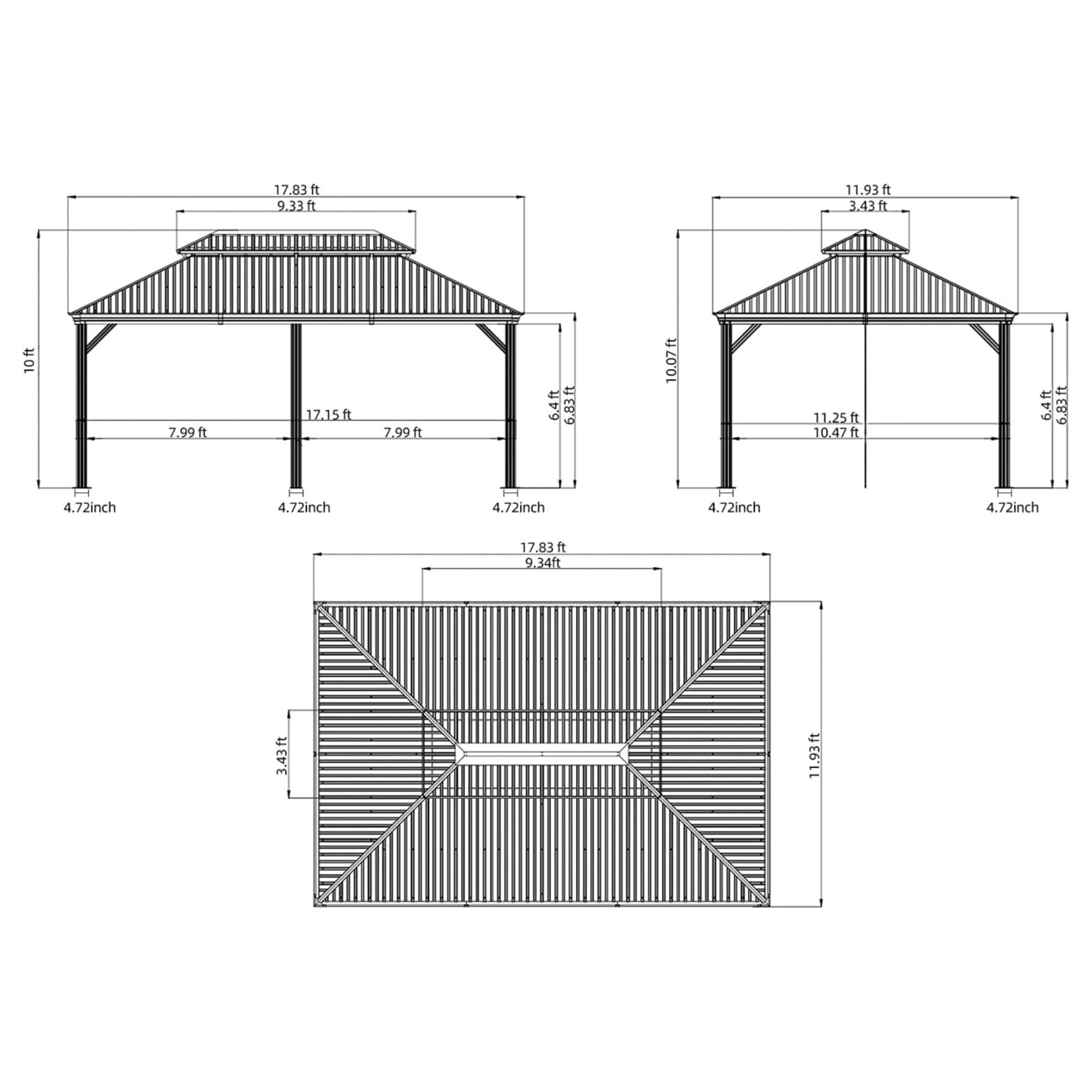 18' x 12' Brown Aluminum Hardtop Patio Gazebo with Curtains