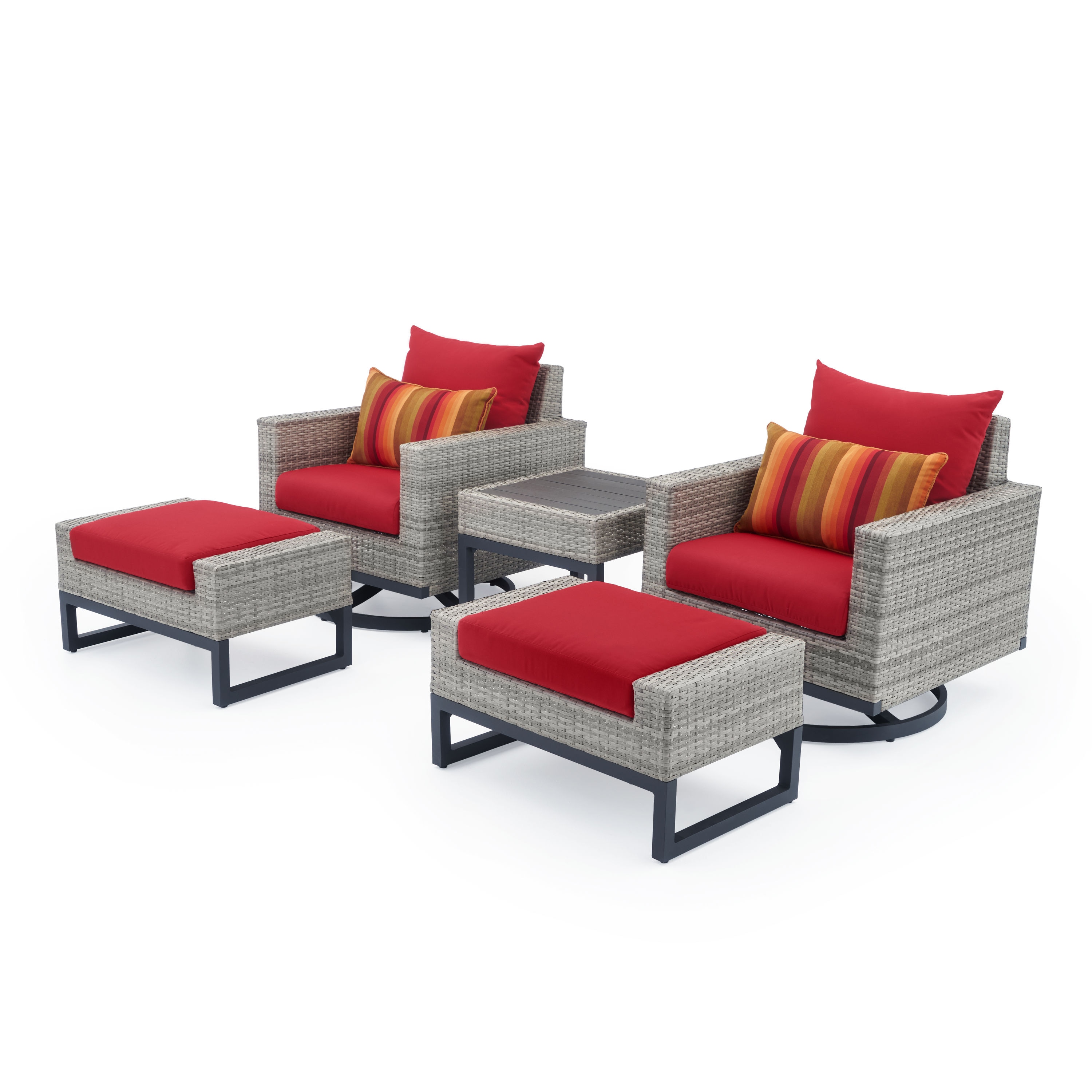 RST Brands OP-PECLB5M-MILOGSUNK Milo 5-Piece Wicker Patio Conversation Set with Red Sunbrella Cushions