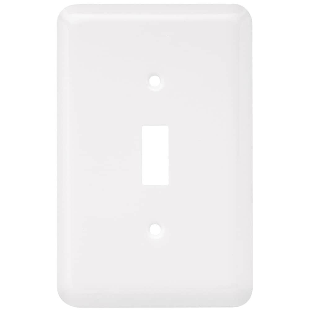 Style Selections W10245-W-CP Stamped Round 1 -Gang Standard Size White Steel Indoor Toggle Wall Plate