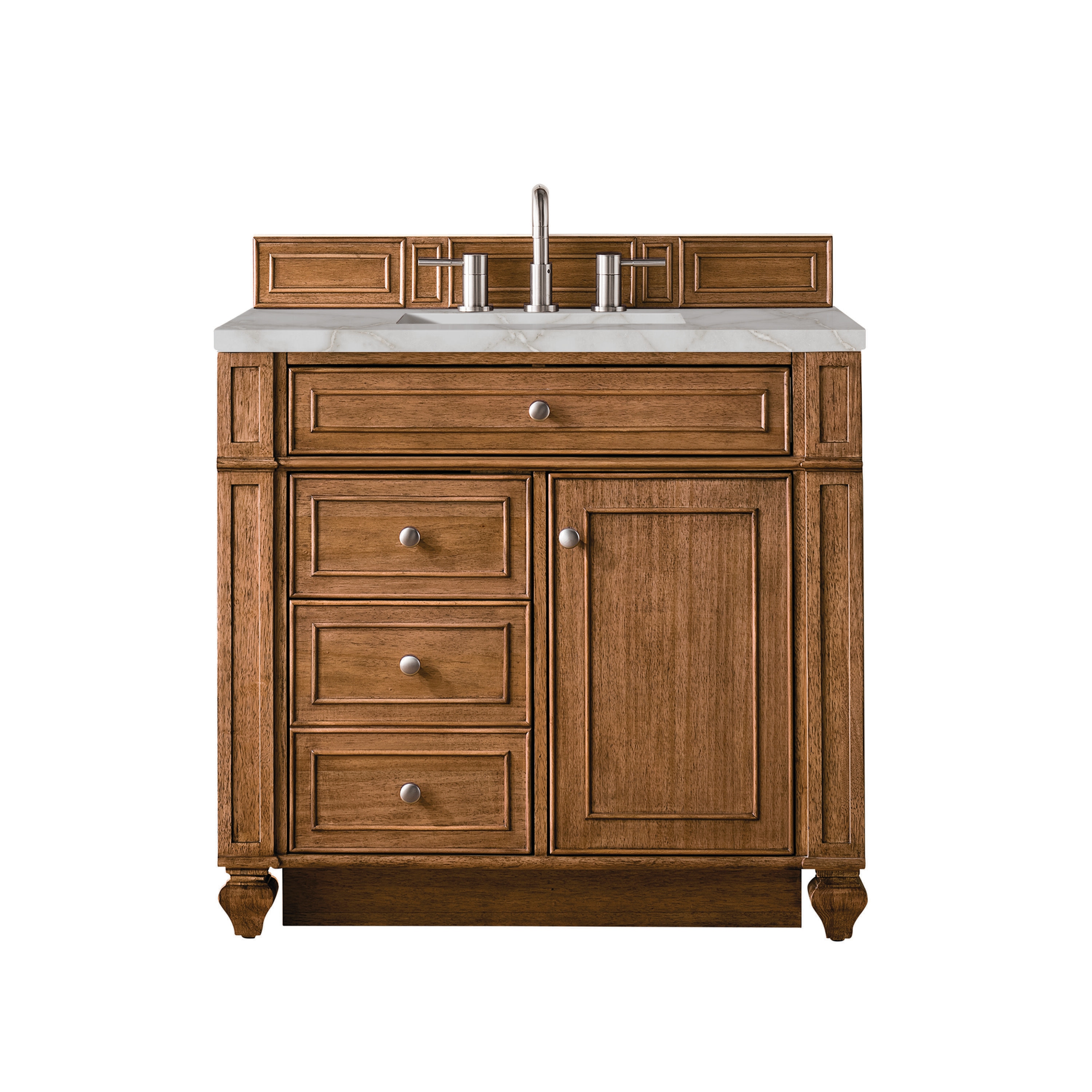 James Martin Vanities 157-V36-SBR-3VSL Bristol 36-in Saddle Brown Undermount Single Sink Bathroom Vanity with Victorian Silver Quartz Top