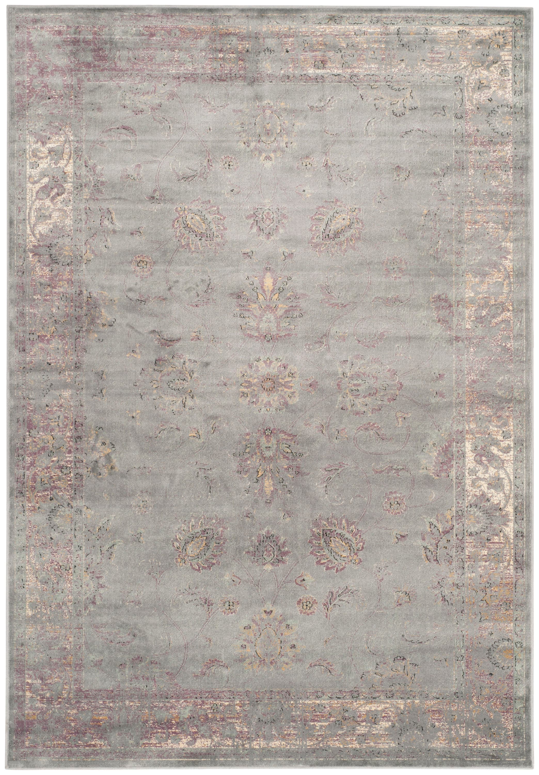 Vintage Grey and Multicolor Hand-Knotted Viscose Area Rug