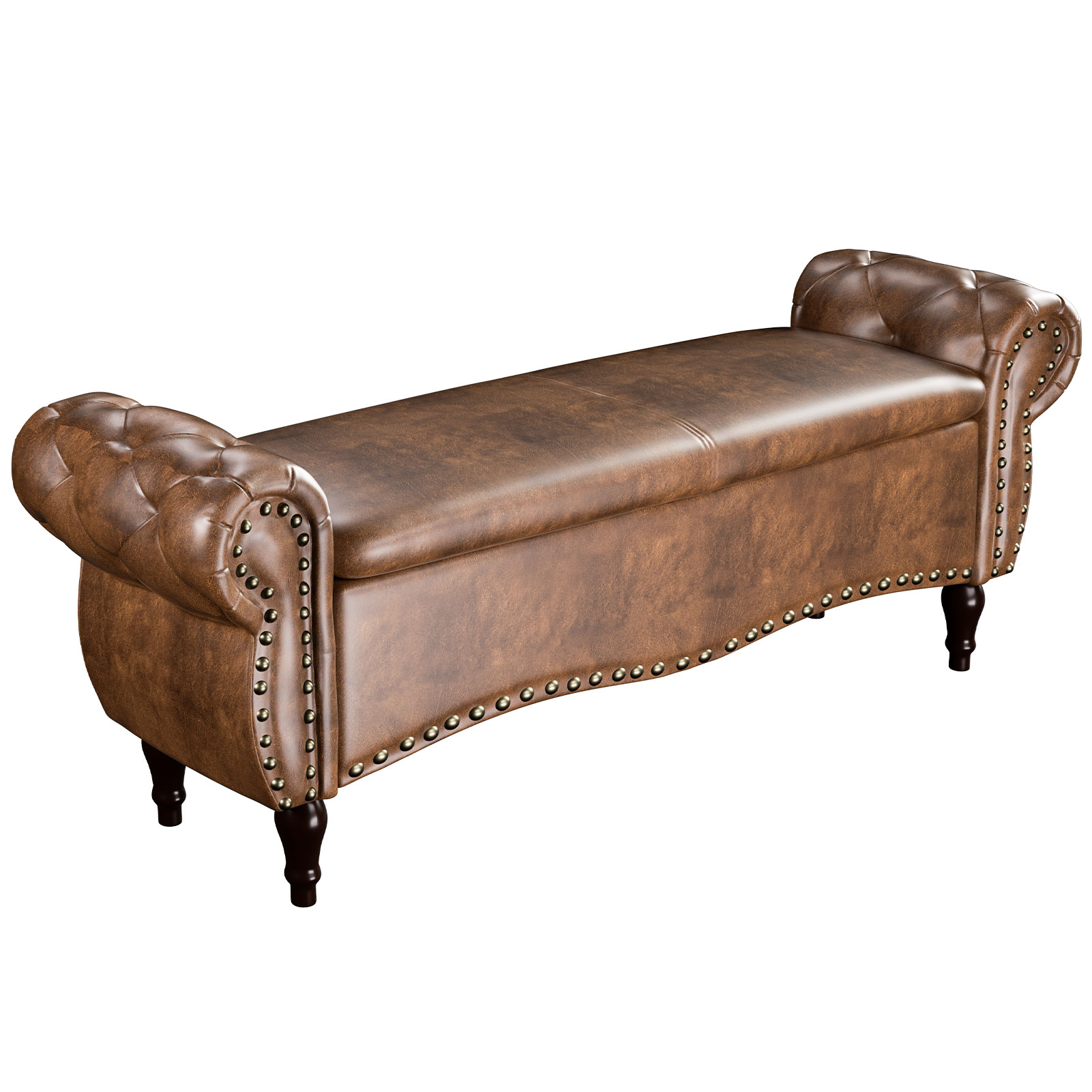 WOQWOQ - 51in Upholstered Storage Ottoman Bench with Safety Hinge Tufted Design Rolled Arms and N...