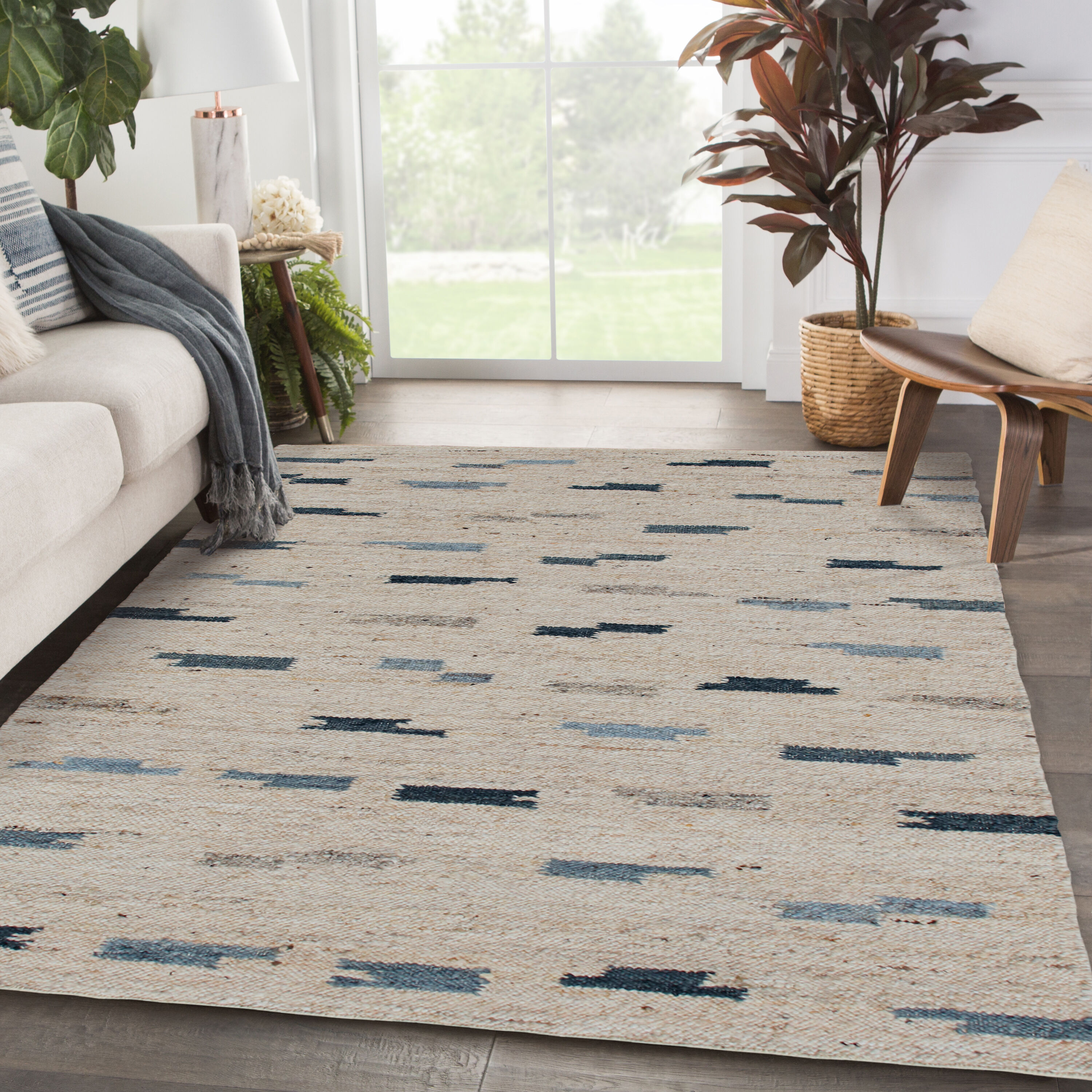 LR Home 6859A9184934J8 8 x 10 (ft) Wool Blue/Gray Rectangular Indoor Abstract Farmhouse/Cottage Area rug