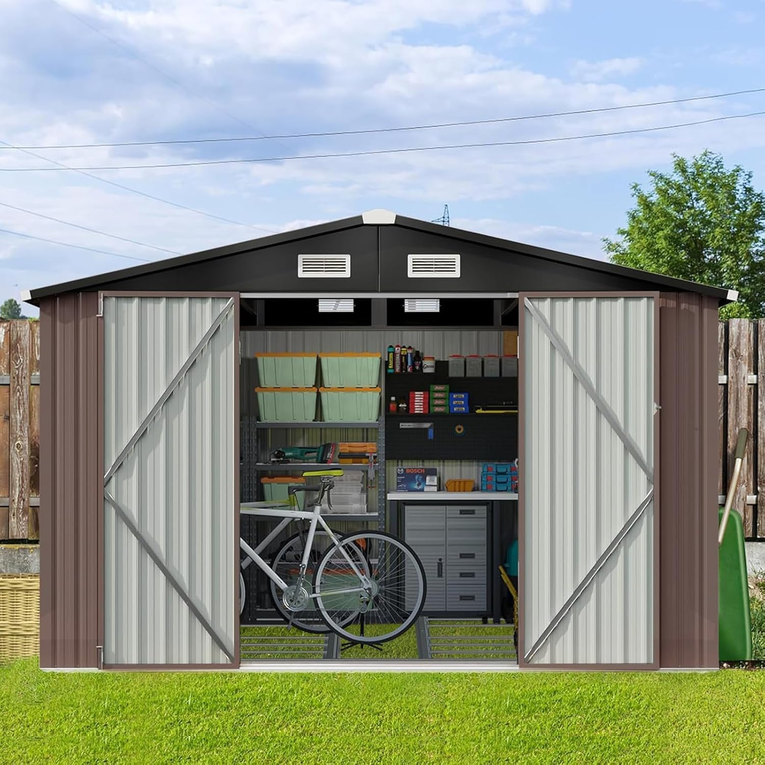 AOXUN AX-40129R 10-ft x 8-ft Economy Series Galvanized steel Storage Shed