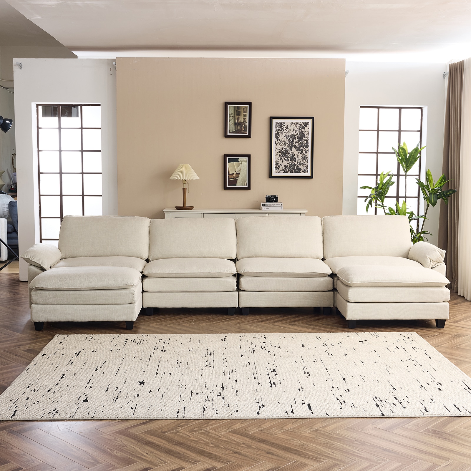 Outopee LO1G98000293X2+94+95 150-in Modern Off-white Sectional