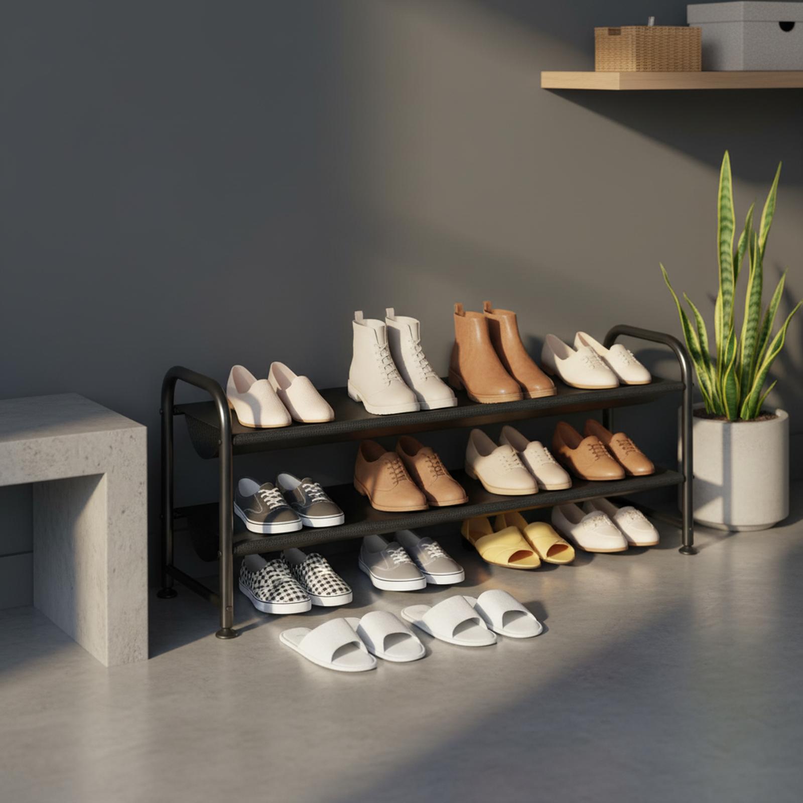 Baginizer 3 Tier Shoe Rack 18 Pairs Storage Organizer Wide Metal Shelf ...