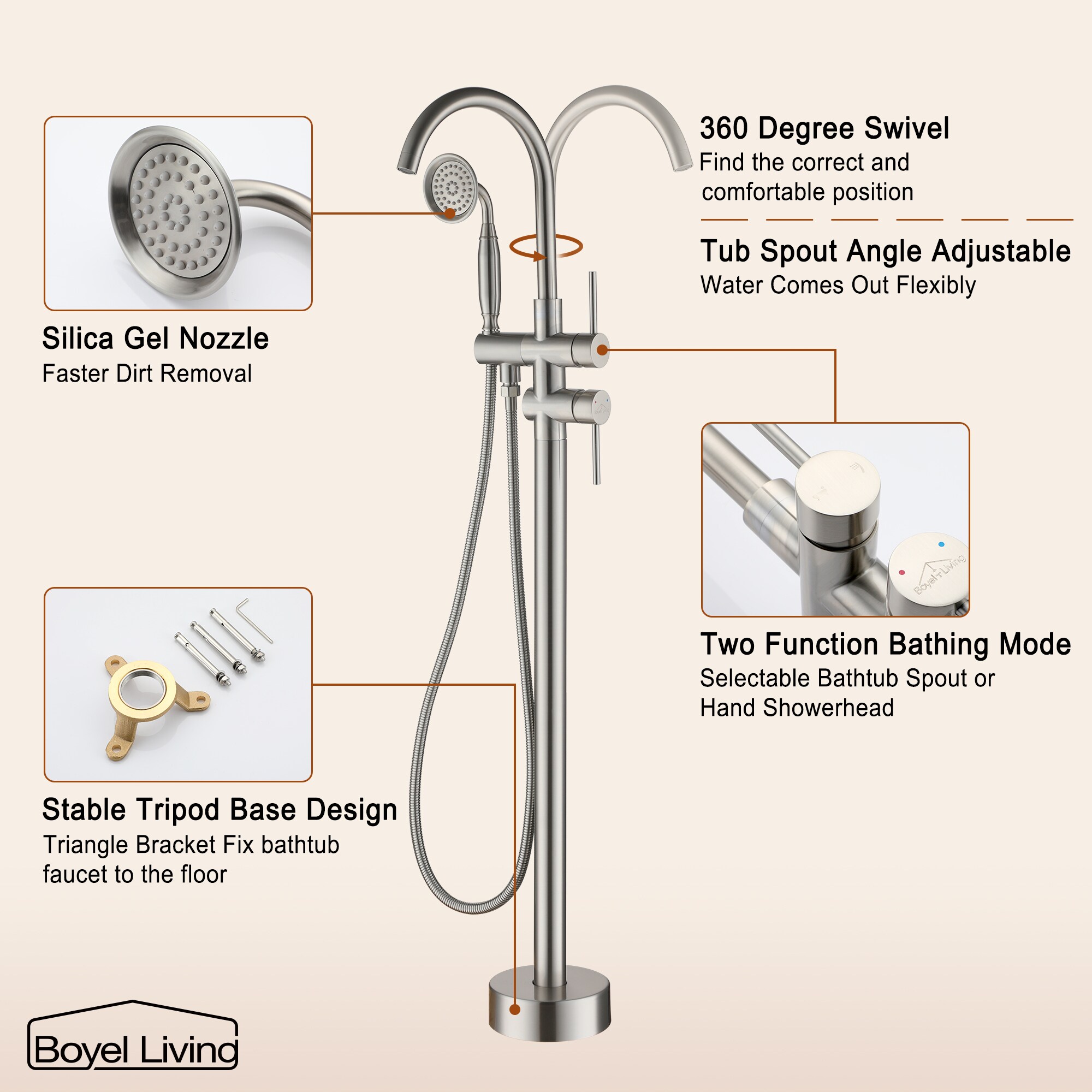 Clihome Brushed Nickel 2-handle Freestanding Swivel Bathtub Faucet with ...