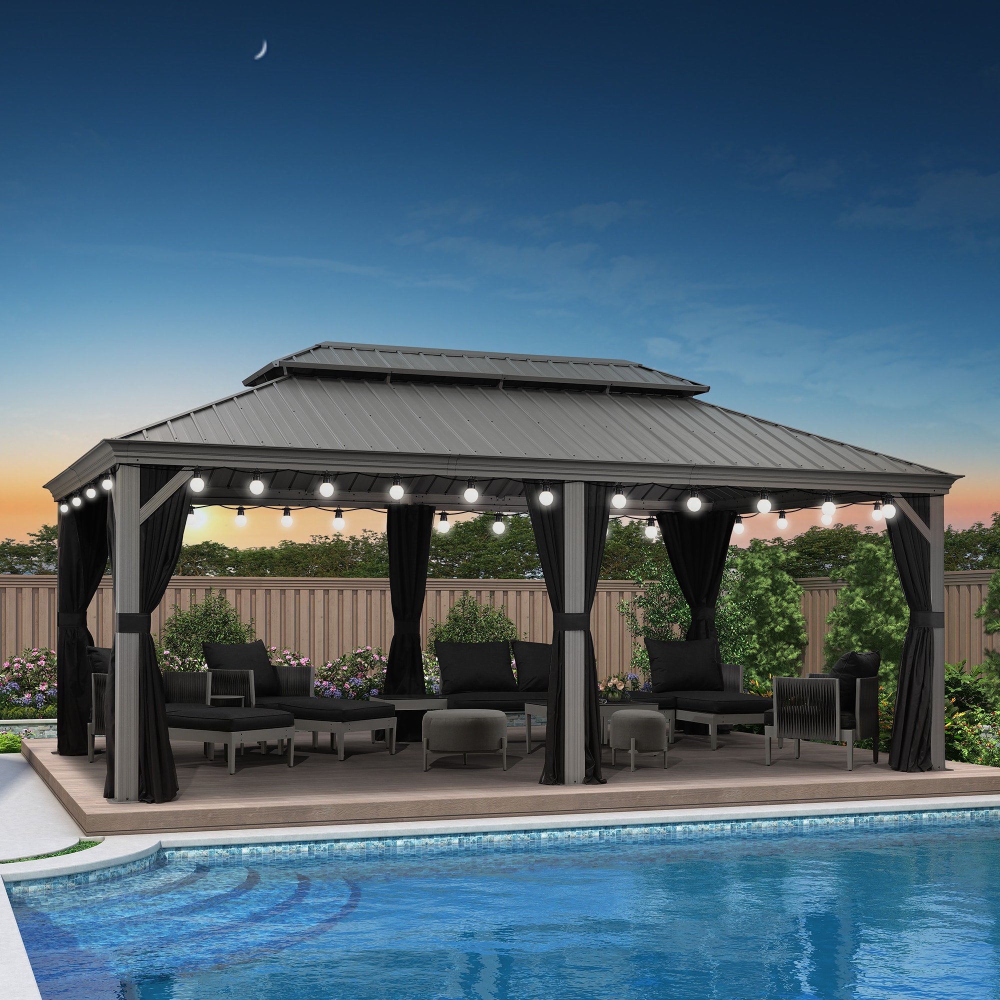 PURPLE LEAF LSHSHTG1220-DP4 20-ft x 12-ft Hardtop Gazebo Light Gray Gazebo with Hardtop Roof (Screen Included)